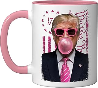 Donald Trump Pink Bubblegum Satire - Pop Art with USA Flag Ceramic Mug, Pink/White