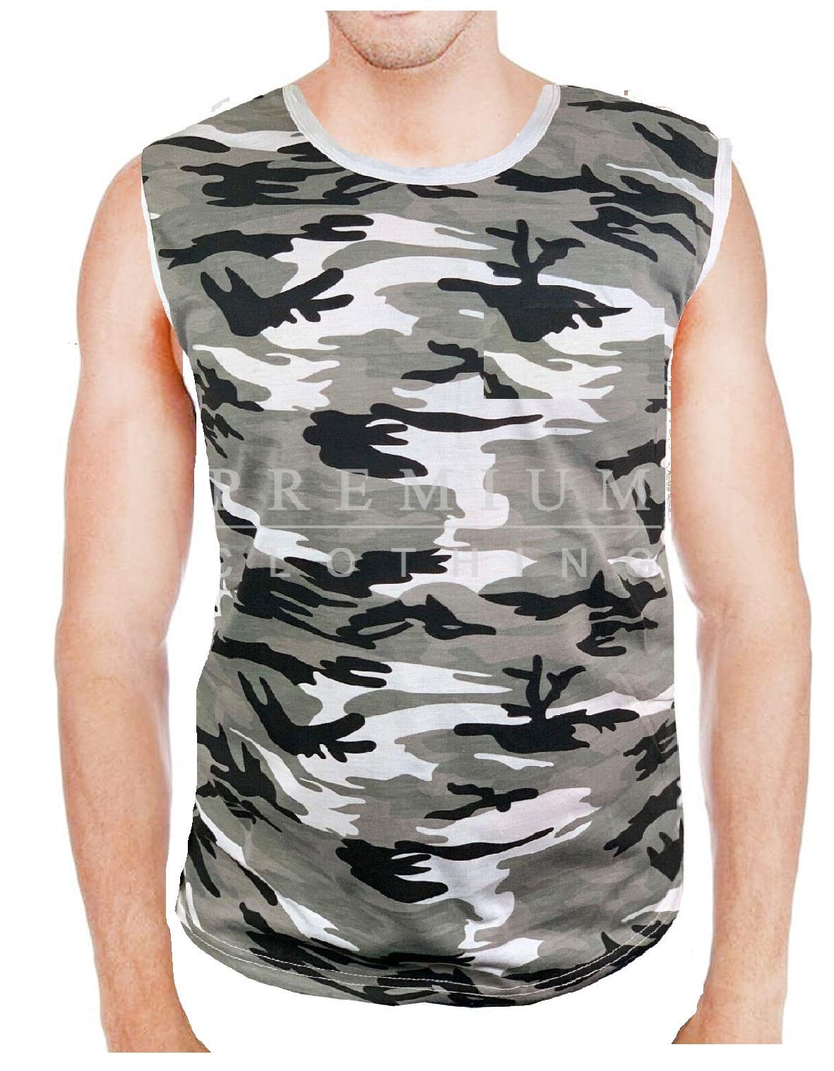 Mens Camouflage Vest Sleeveless Tank Top Training Gym Bodybuilding Vests Comfy Fit (MM - White Camo, Medium)