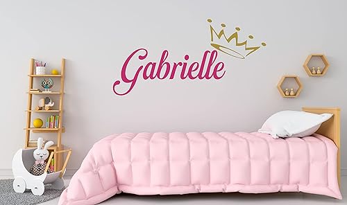 Miniatura 3 de Calcomanía de vinilo para pared con nombre personalizado con corona de princesa, nombre personalizado con tiara para el hogar, decoración para