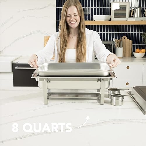 Miniatura 3 de Alpha Living 4 Pack Chafing Dish Full Set – Stainless Steel Catering Chafer with Lids, Pans & Fuel Holders – Buffet Food Warmers for Parties, Events
