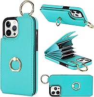 Vista 13 de Folosu Funda tipo cartera para iPhone 12 Pro Max con soporte para tarjetas, soporte de anillo de rotación de 360°, función atril, bloqueo RFID