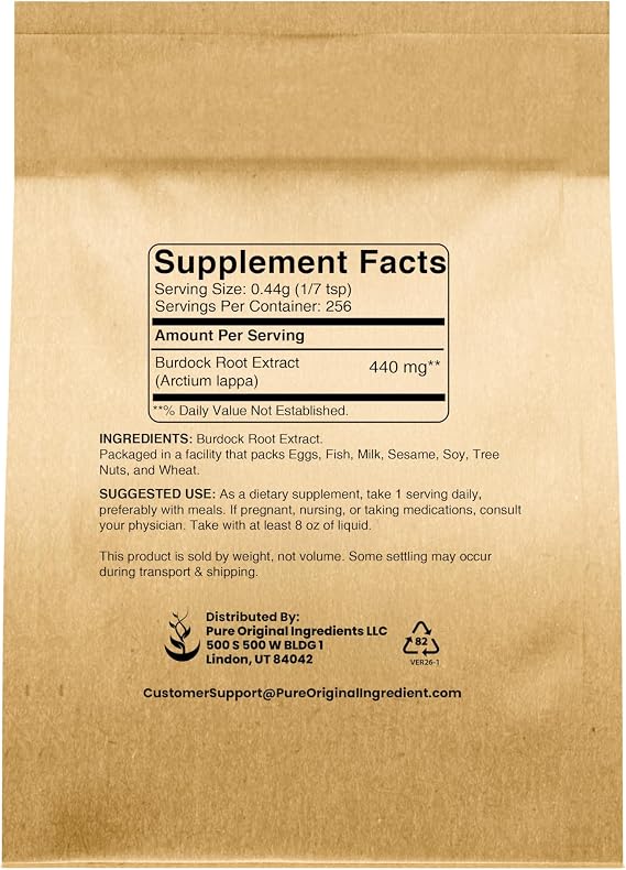 Pure Original Ingredients Burdock Root Extract (4 oz) Lab-Verified, Non-GMO