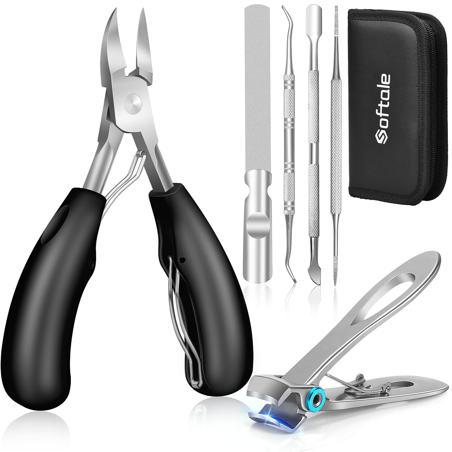 Cortaúñas de dedos de los pies Softale para uñas gruesas o encarnadas, recortador de uñas de los pies y tijeras profesionales de acero inoxidable de alta resistencia con agarre suave