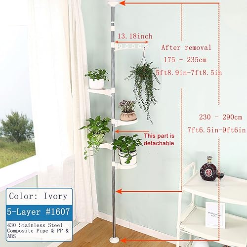 Miniatura 4 de Baoyouni - Soporte para plantas de interior barra de tensión de metal soporte para flores ahorro de espacio maceta floral estante para colgar Marfil