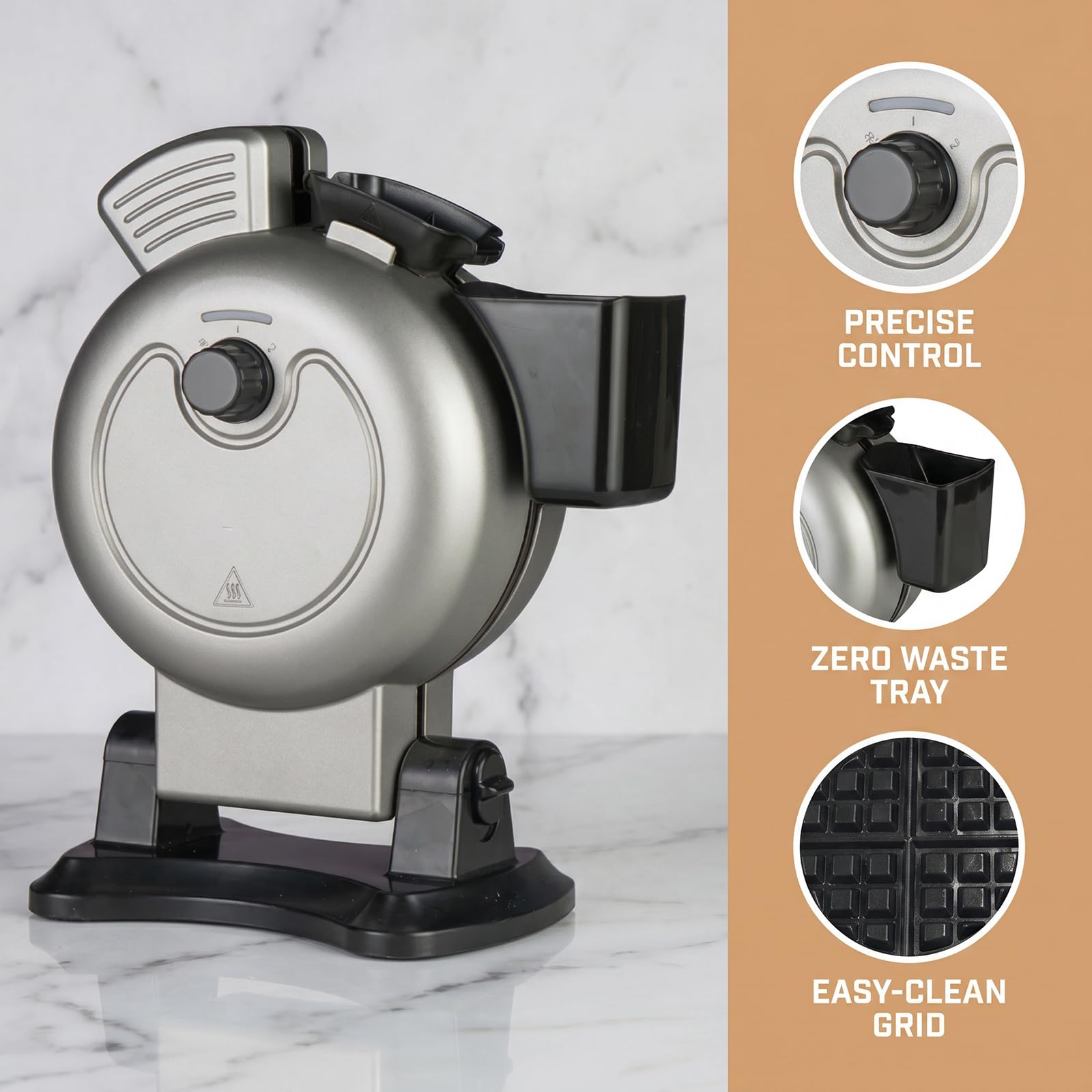 Gofrera Vertical De 650 W, Antiadherente, con 2 Niveles De Tostado, Protección contra Desbordamiento, Recipiente para Goteo Y Placas Extraíbles, Ideal para Sándwiches Y Pasteles. Silver