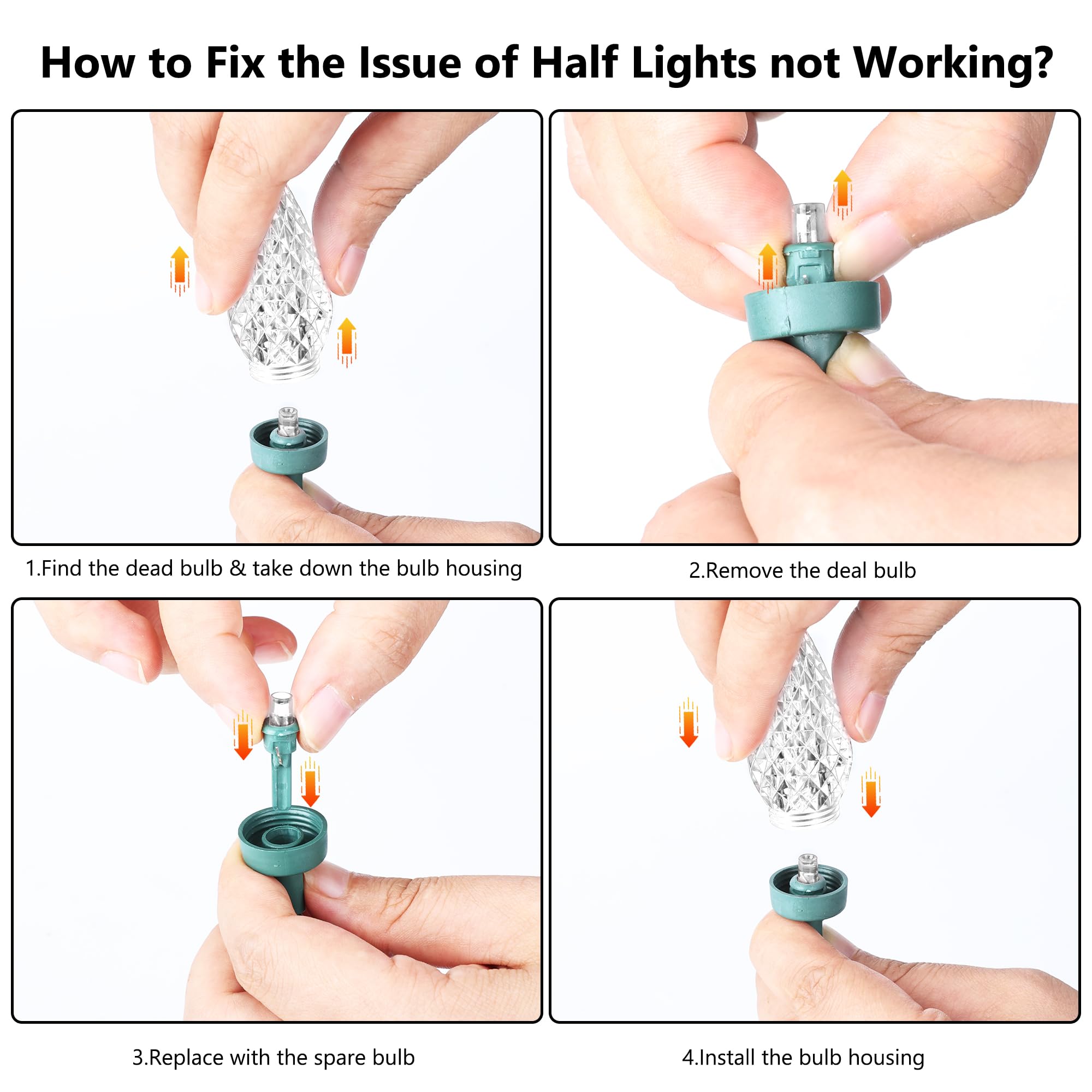 ODEETRONIC C9 Color Changing Christmas Lights, 33ft 50 LED Warm White