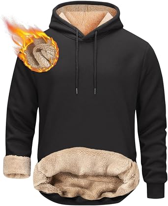 Hoodies for Men 2026 Heavyweight Fleece Sherpa Lined Hooded Sweatshirt Casual Thick Pullover Tops Winter Outfits