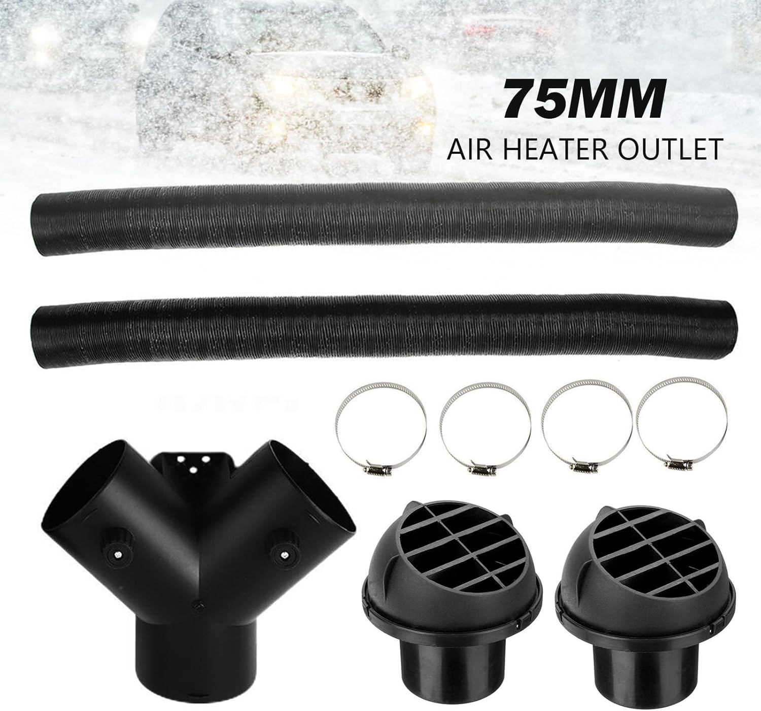 75mm Diesel Heater Duct Pipe Kit, ZDHQLHJ Diesel Parking Heater Set, Exhaust Pipe, 3-Way Y Shape Splitter Ducting Connector with Adjustable Valves, Car Heater Duct Warm Air Outlet Vent