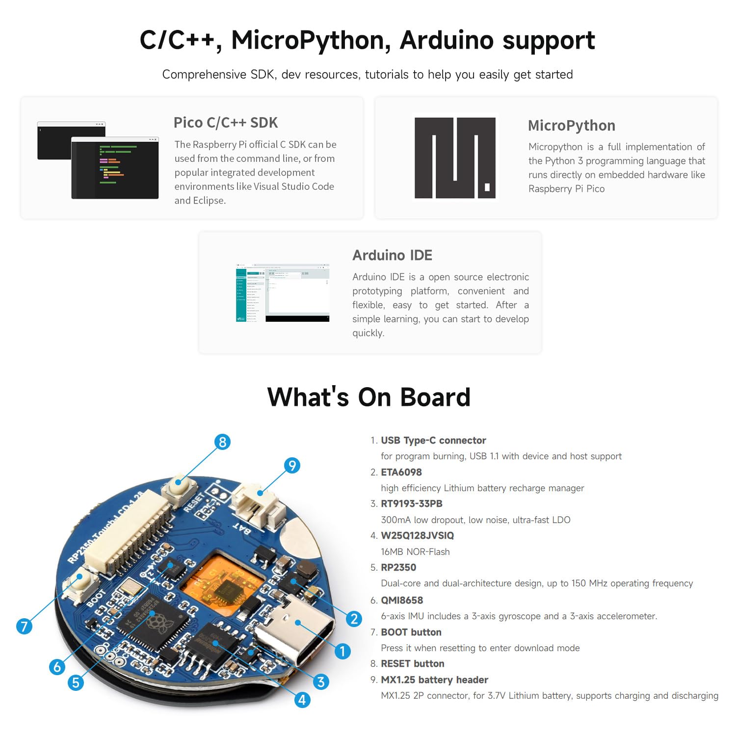 RP2350 MCU Board With 1.28″ Round LCD 240×240 - Waveshare