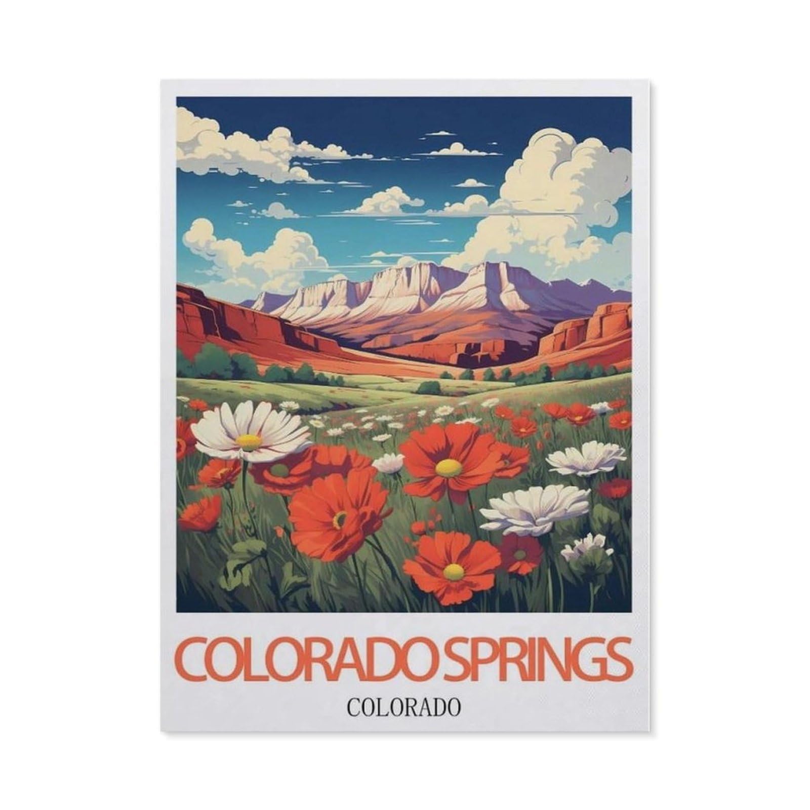Beayodkp （40 X 50 Cm/15.74 X 19.68 Inches） 5D Diy Diamond Painting Kit，Colorado Springs Colorado Vintage Travel Posters，Crystal Mosaic Full Drill Round Diamond Painting Embroidery Accessories-Cd85