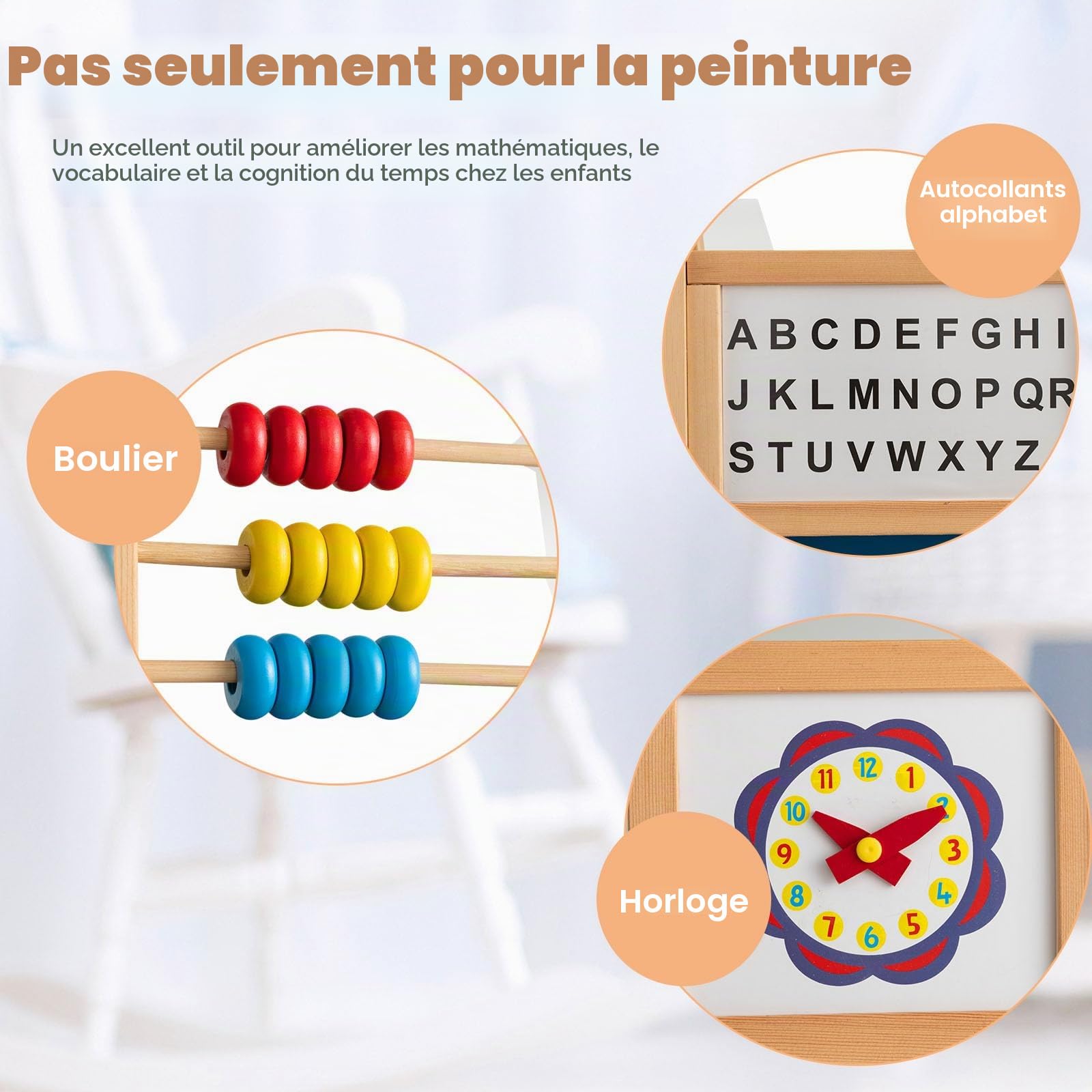 LIFEZEAL Chevalet Enfants Pivotant à 360° Double Face en Bois Magnétique