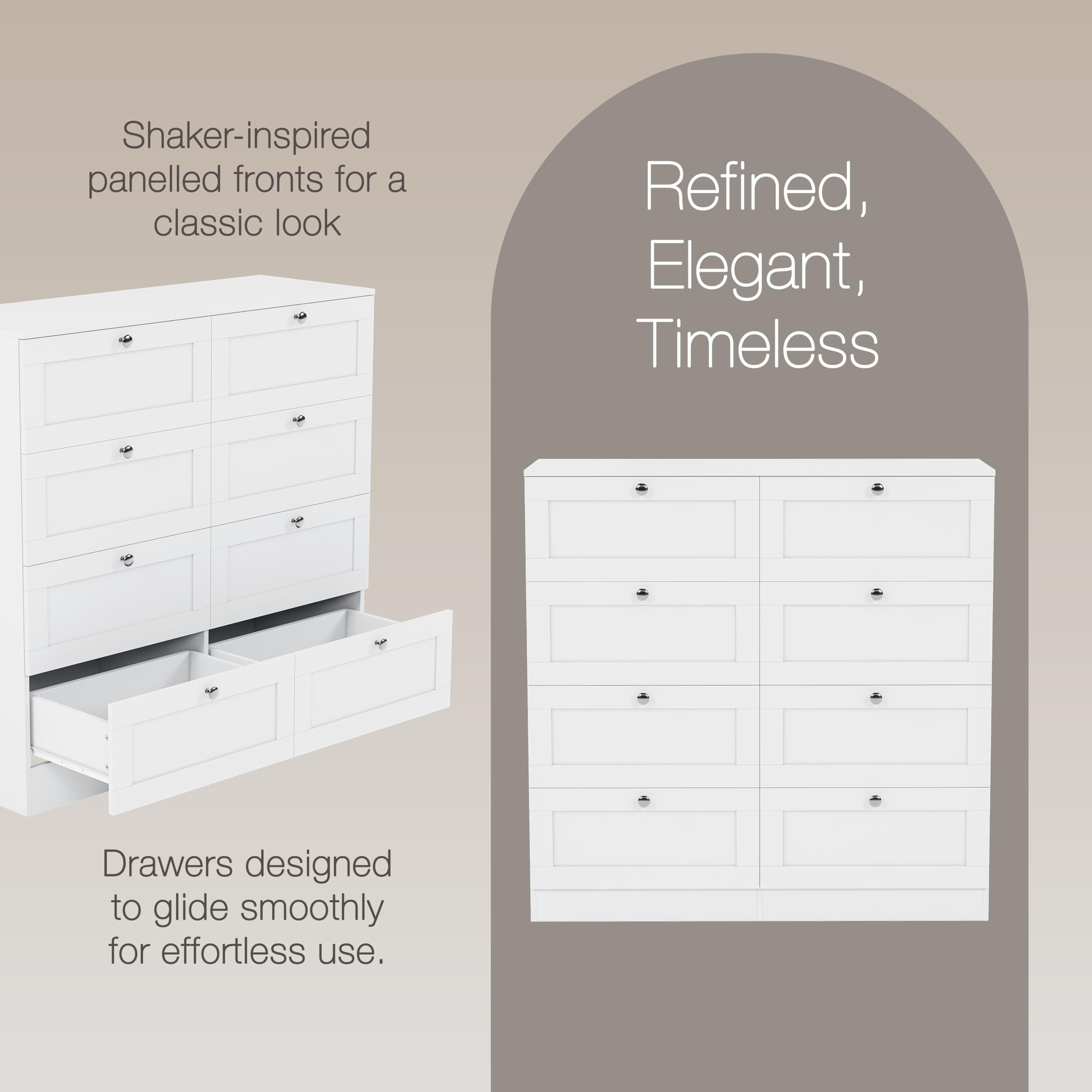 Vida Designs Altino 8 Drawer Chest of Drawers | White | H 99 x W 100 x D 36 cm | Wide Bedroom Storage Unit | Easy Assembly | Clothes Storage Cabinet | Modern Shaker Style Hallway or Guest Room — view 6