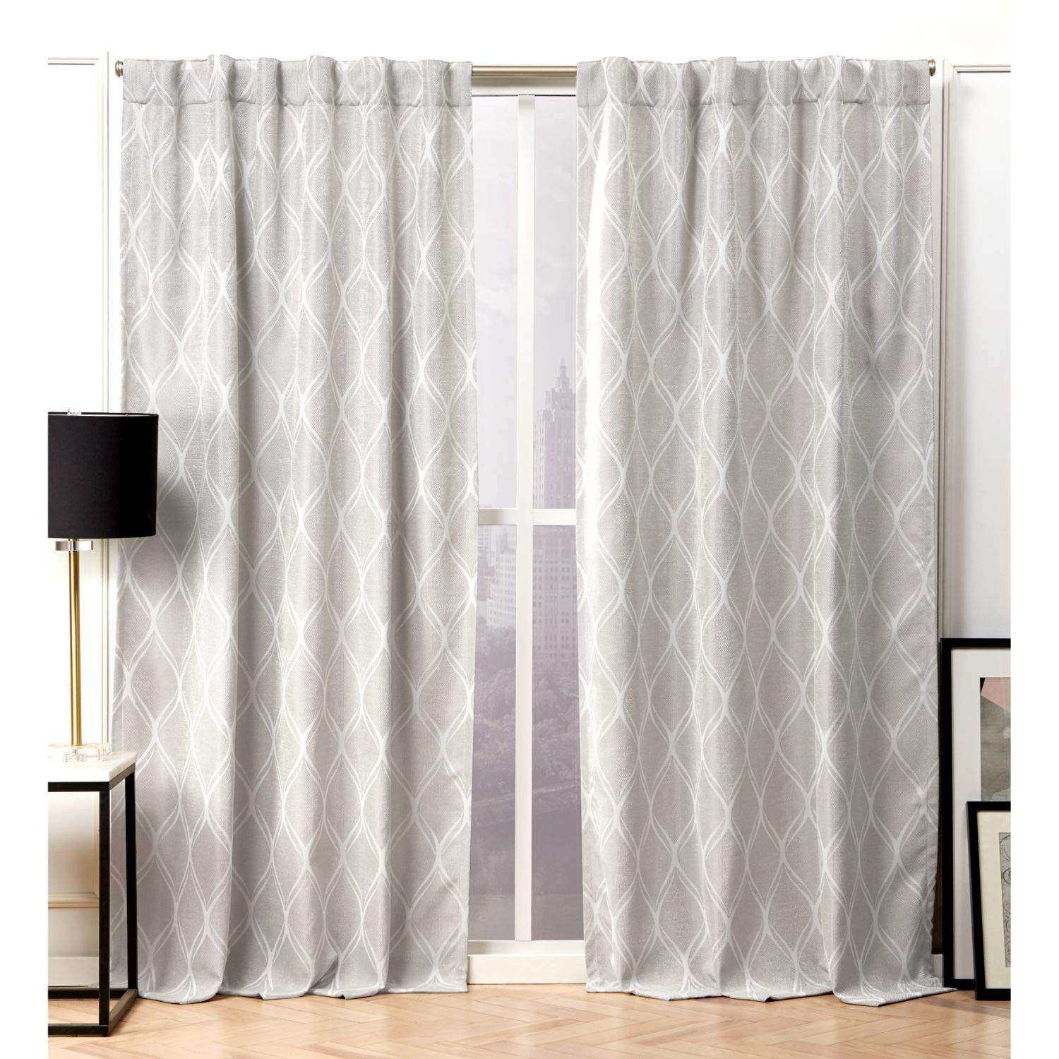 Nicole Miller Circuit Curtain Panel, 52x96, Dove Grey, 2 Panels