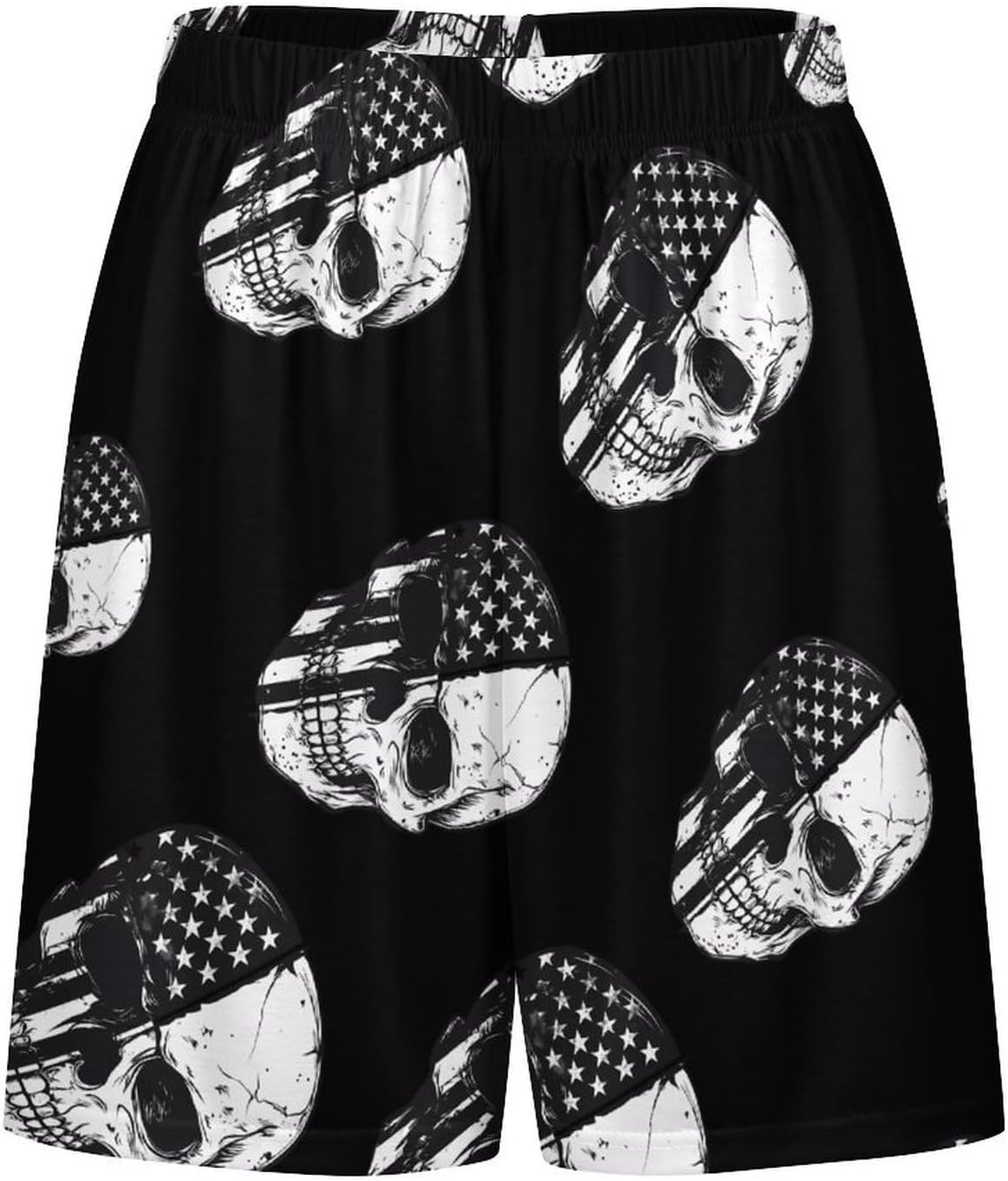 Am-erican Flag Skull Skeleton Mens Pajama Shorts Sleep Lounge Shorts Pj Bottoms with Pockets