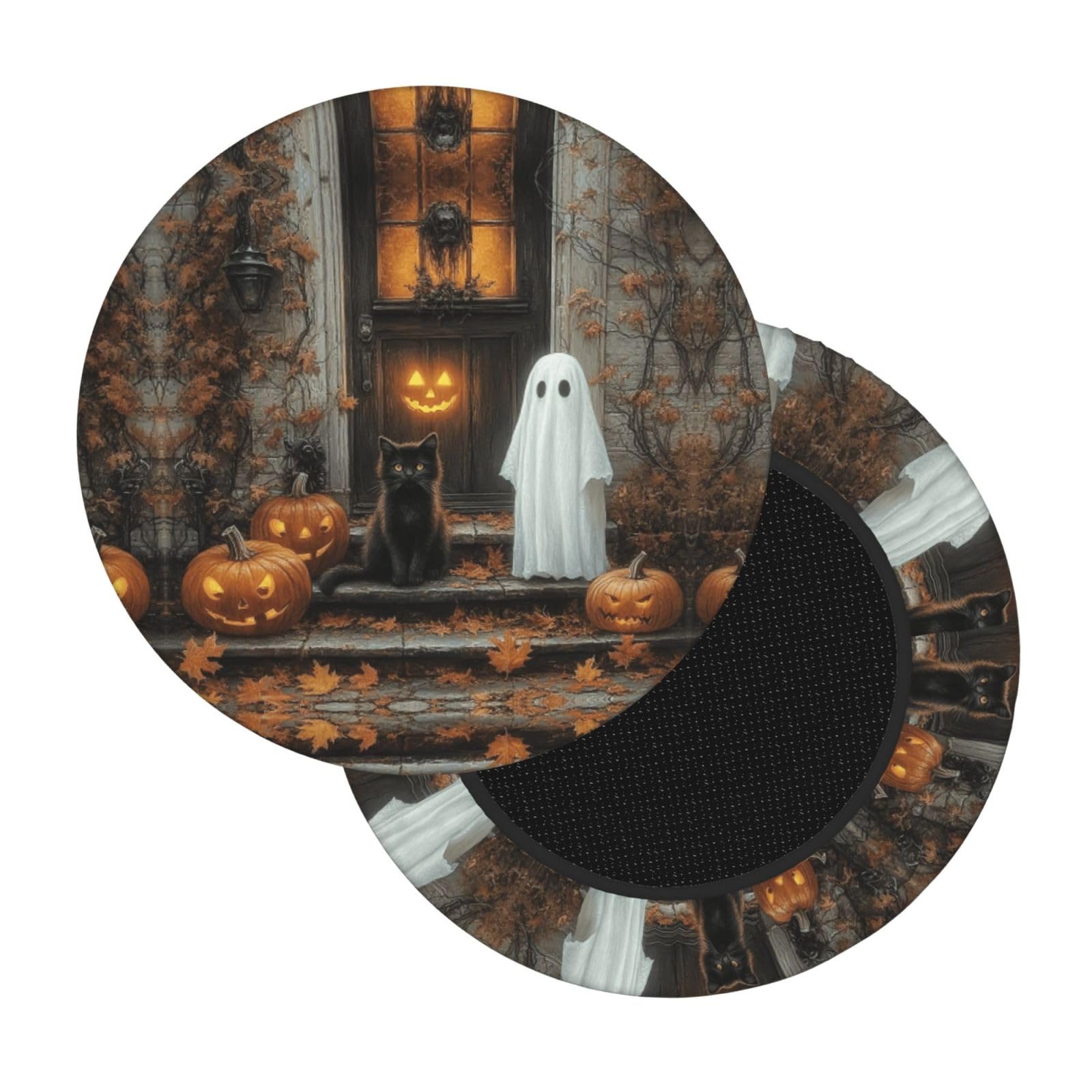Boltpack Halloween Print Round Stool Chair Covers, Soft Washable Round Bar Stool Cushion Slipcover 30-35 Cm