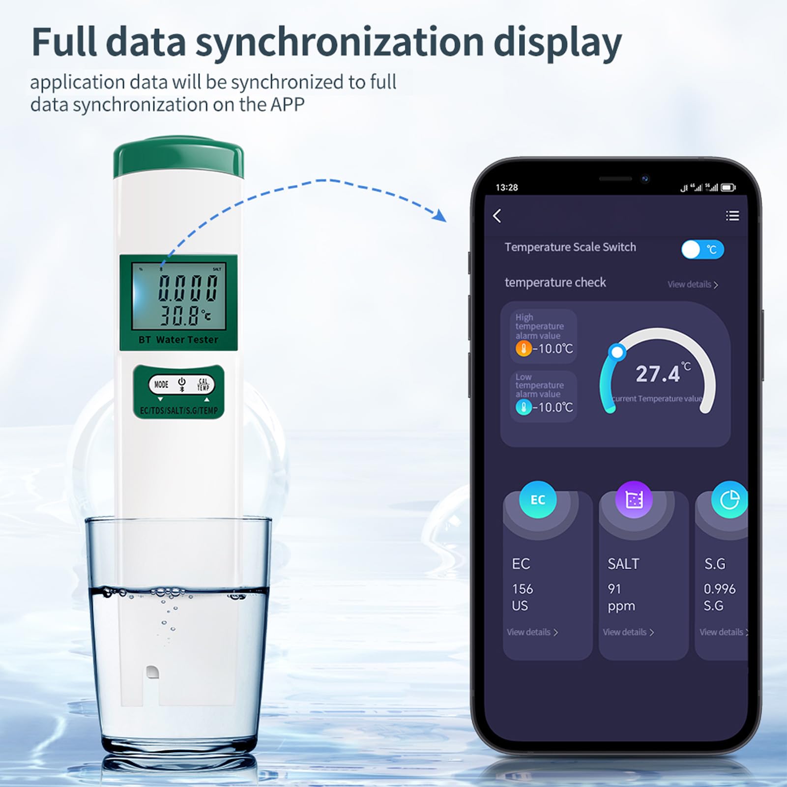 CHICIRIS Tester Dell'acqua TDS, Misuratore Accurato Digitale Bluetooth 5 in 1 EC TDS SALT SG TEMP con Grande Display LCD per Acquari D'acqua Potabile