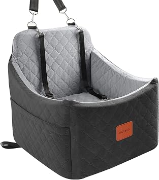 Dog Car Seat for Small Medium Dogs,Detachable Washable Dog Booster Seat Under 35lbs, Pet Car Seat Travel Bed with Storage Pockets and Safety Belt Black/Grey, Medium