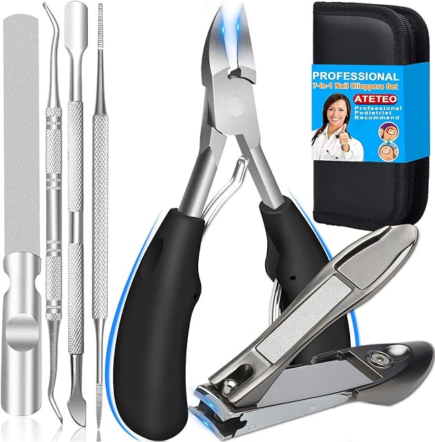Podiatrist Toenail Clippers, 7Pack Professional Heavy Duty Nail Clippers for Thick & Ingrown Toenail Treatment. Stainless Steel Pedicure Clippers Toenail Cutters. Pedicure Tool,Toe Nail Clipper