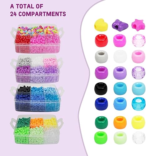 Miniatura 9 de 1200 cuentas de poni de 0.236 x 0.325 pulgadas, cuentas de plástico transparente con purpurina brillante para hacer pulseras, collares, joyas,