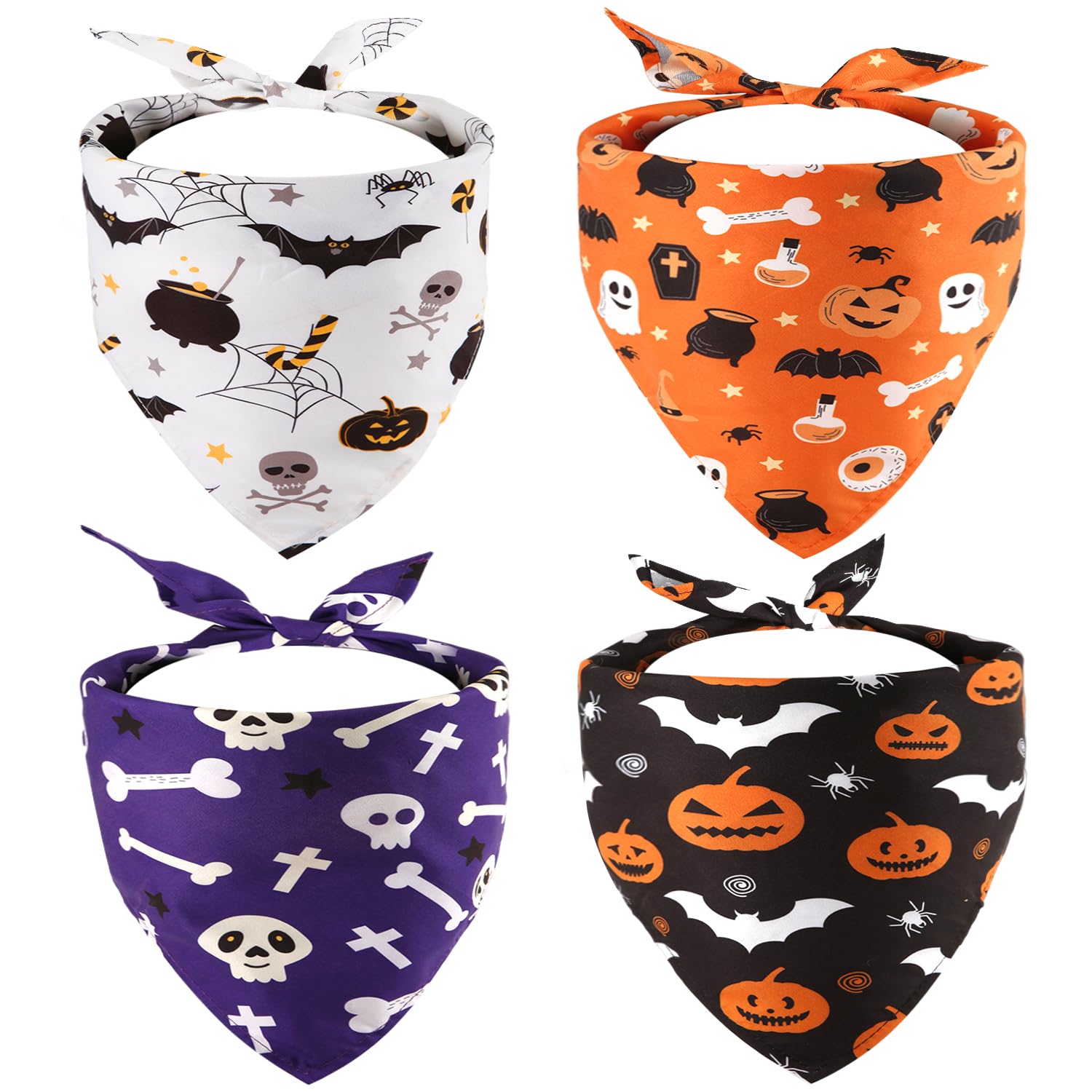 4pcs Pañuelos de Perro, Pañuelos para Mascotas Calabazas Pañuelo Cuello Perro Lavable y Transpirable Pañuelo para Mascotas para Perros y Gatos Pequeños Medianos y Grandes