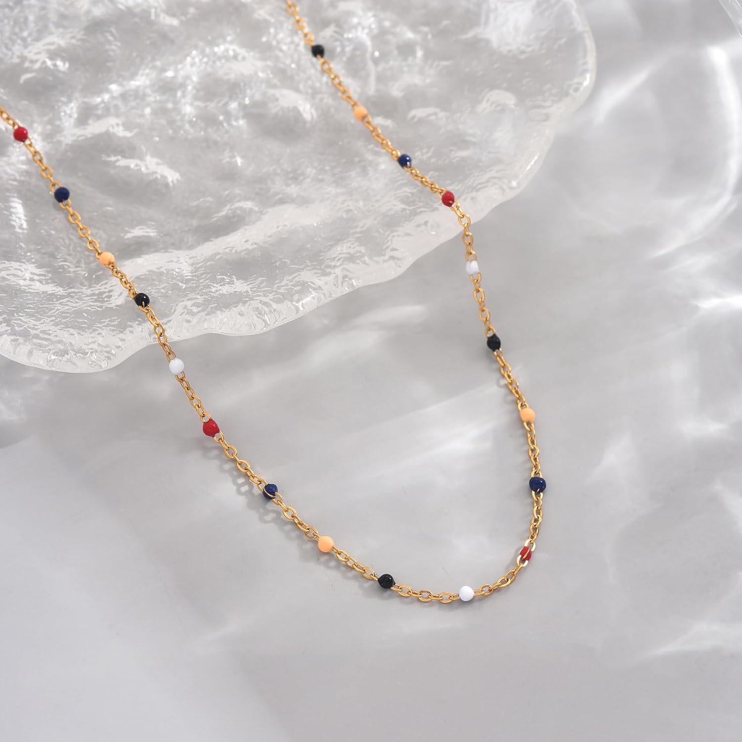 Gold Chain Necklace for Women Dainty 18K Gold Plated Thin Satellite Beaded Turquoise Necklace Simple Layered Boho Jewelry Christmas Gifts - Image 6