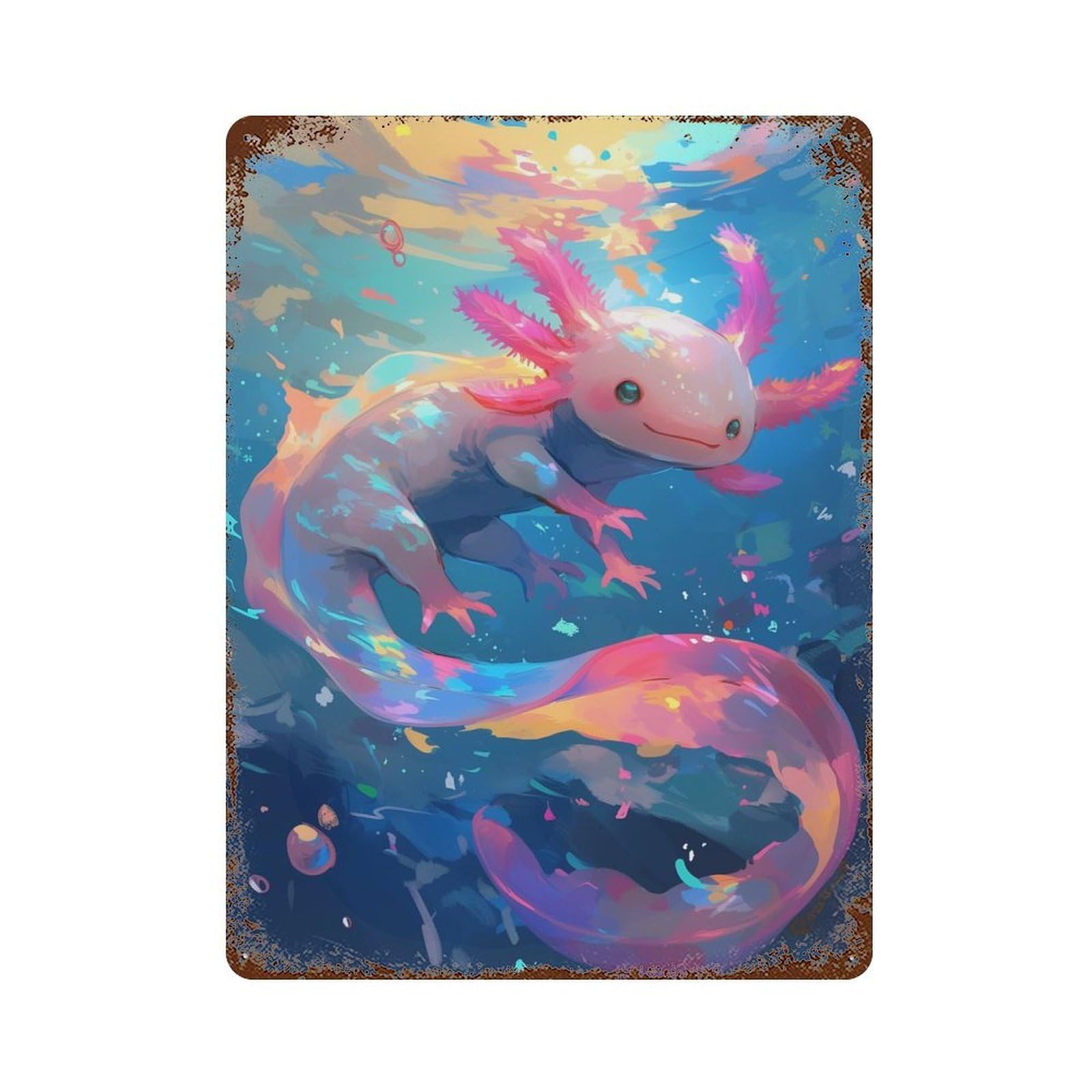Retro Metal Sign Cute Axolotl Underwater - Pink Axolotl 15.7"x11.8", Retro Wall Decor for Living Room, Hallway And Home Decor