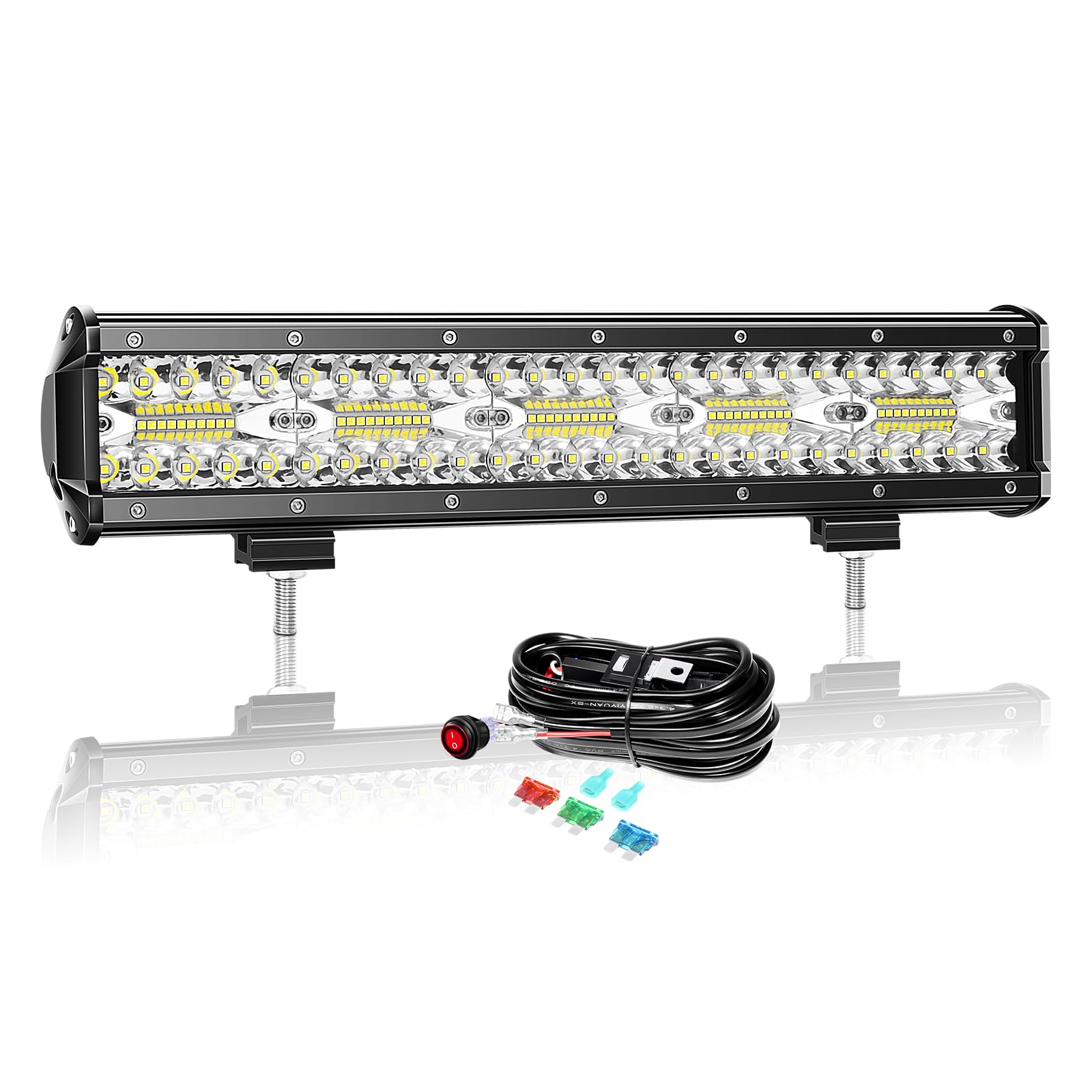 AUXTINGS 38 cm 300 W listwa LED 4 x 4 Con okablowanie, reflektor punktowy i powódź Rampa LED 12 V 24 V wodoodporna barowa LED światła robocze LED reflektor LED do SUV-a, ciężarówki, ciągników, quadów,