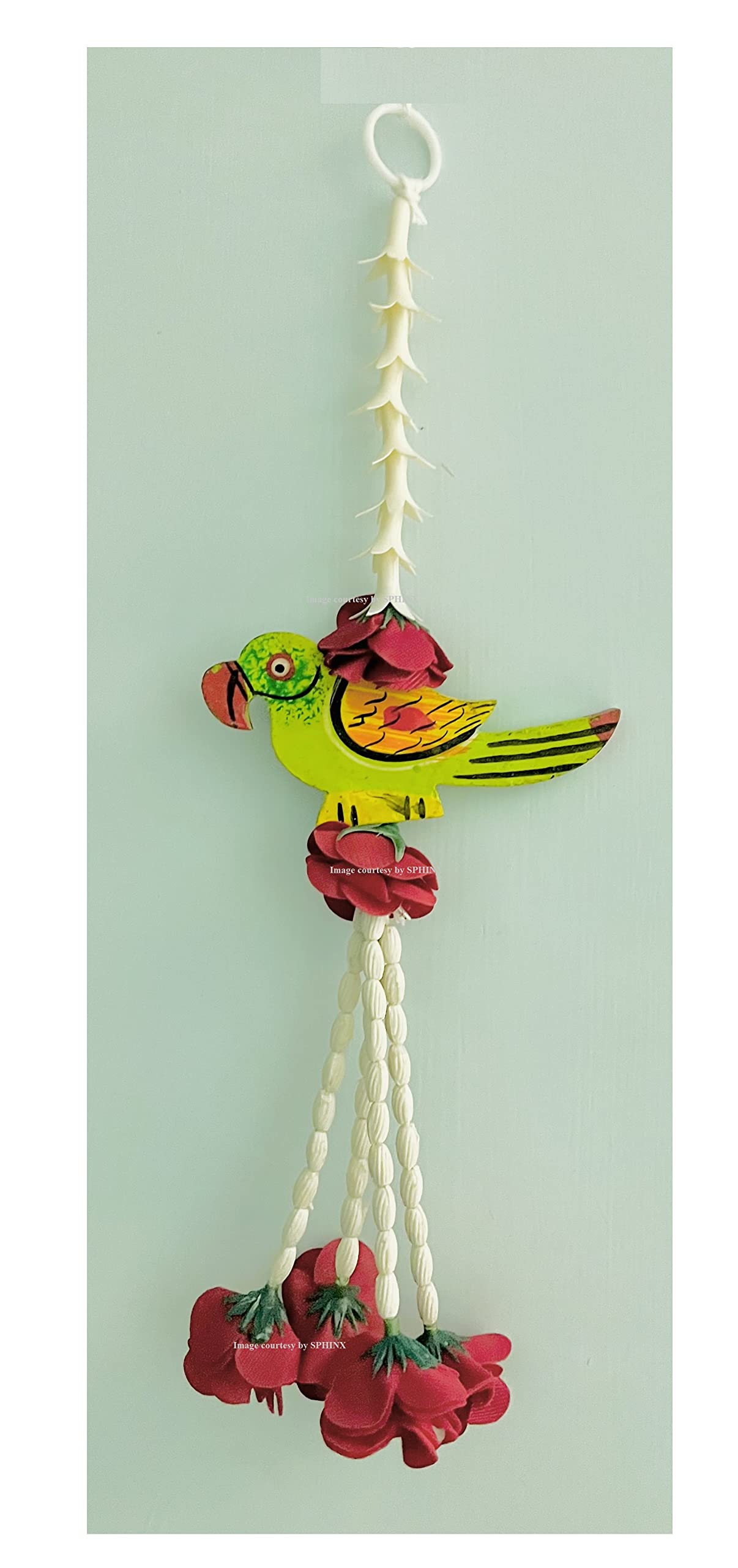 SPHINX Wooden Parrot hangings Artificial Rajnigandha (Tuberose) & Velvet Rose Tassles Clustered Strings Decorative Latkans, Backdrop Hangings for Decorations (Approx 1 ft/12 Inches/30 cms, 5 Pieces)