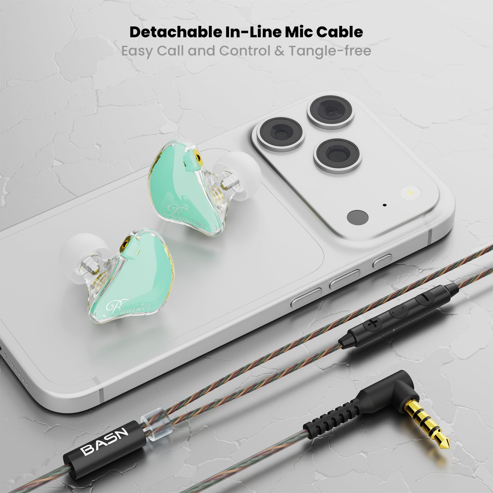 BASN Bmaster - Cuffie intrauricolari con monitor IEM a triplo driver, con bassi potenti, isolamento acustico, Hi-Fi, stereo, con cavo, per musicisti, cantanti, batteristi (verde acqua)