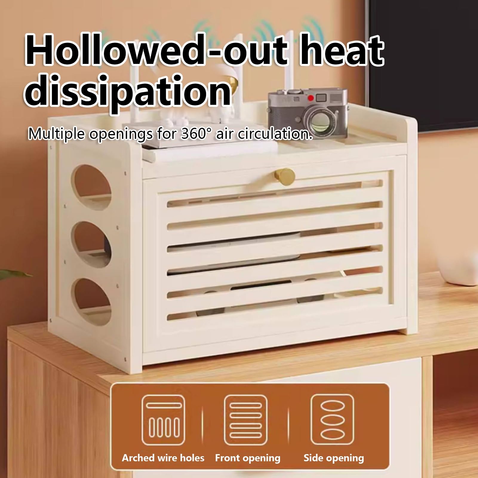Holz Aufbewahrungsschrank Mit Tür Für WLAN-Router – Regal-Organizer Zur Abdeckung Von Schaltkästen Und Kabeln, Für Wohnzimmer, Schlafzimmer & Büro(Wit,40.5x28x43cm)