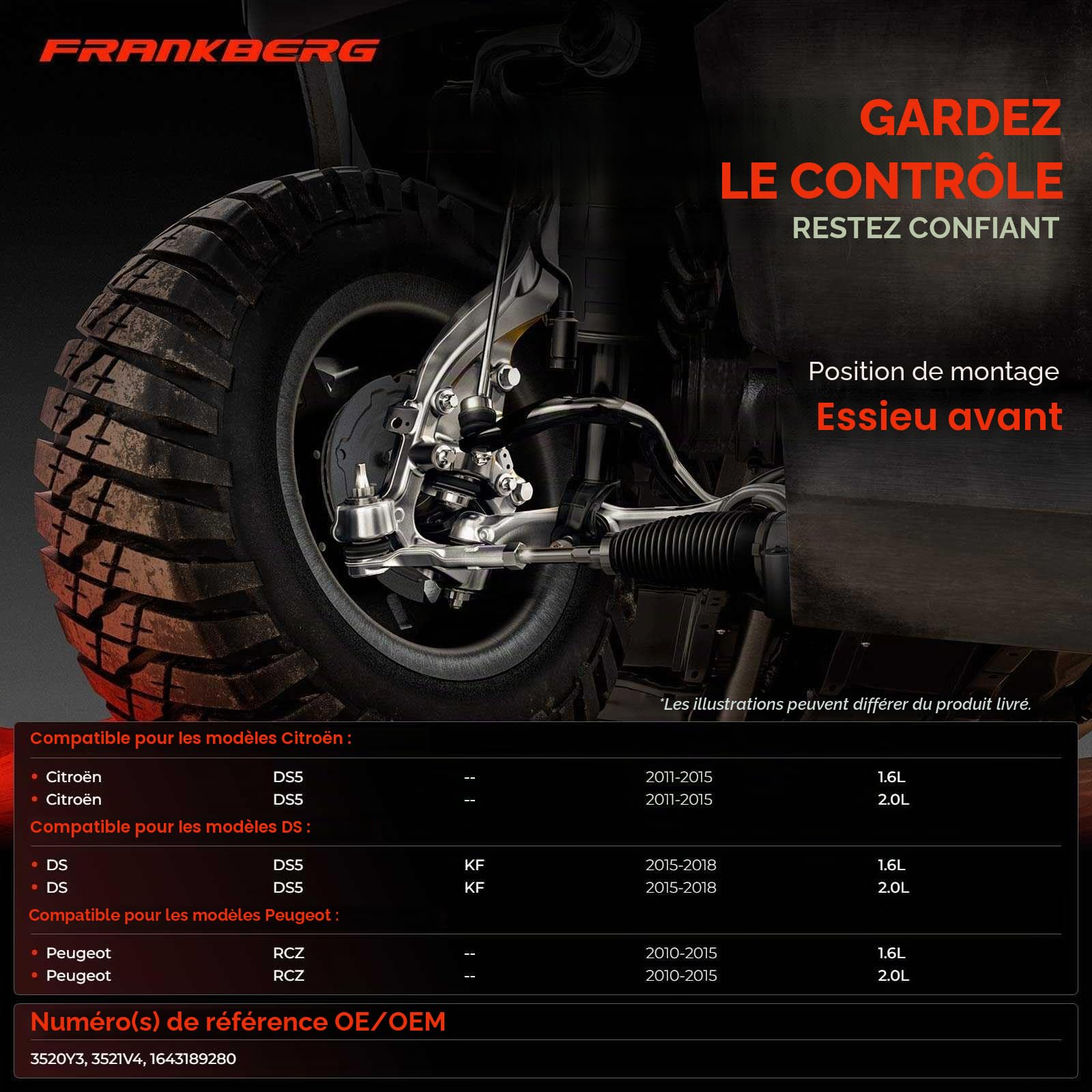 Frankberg 2 bras de suspension avant gauchedroit 3521V4, 1643189280 | Compatible avec: DS5, DS5 KF, RCZ