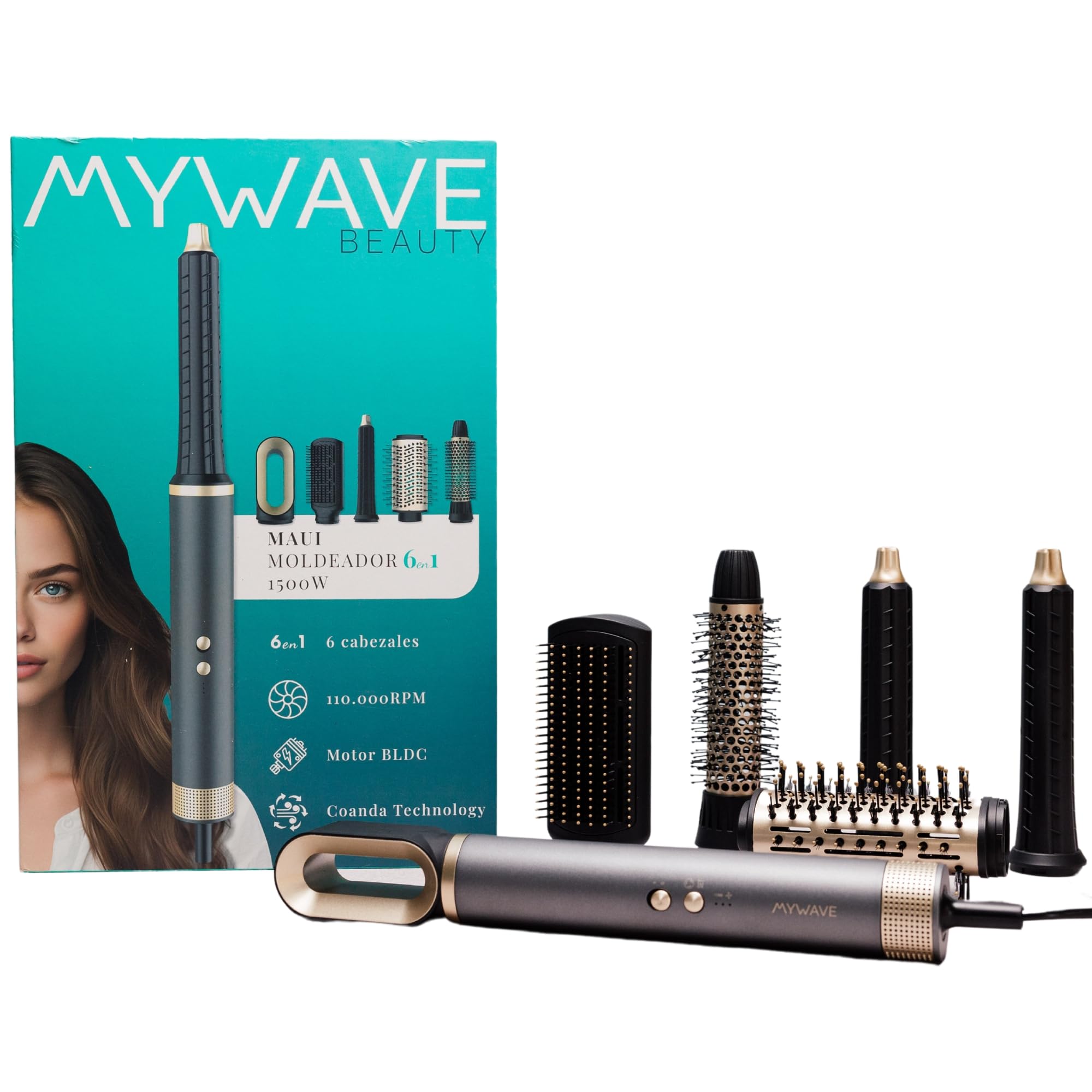 My Wave Cepillo Moldeador Estilizador 6 en 1 Tecnología Coanda Motor BLDC 1500W 2 Velocidades 3 Configuraciones Calor Iónico Antifrizz