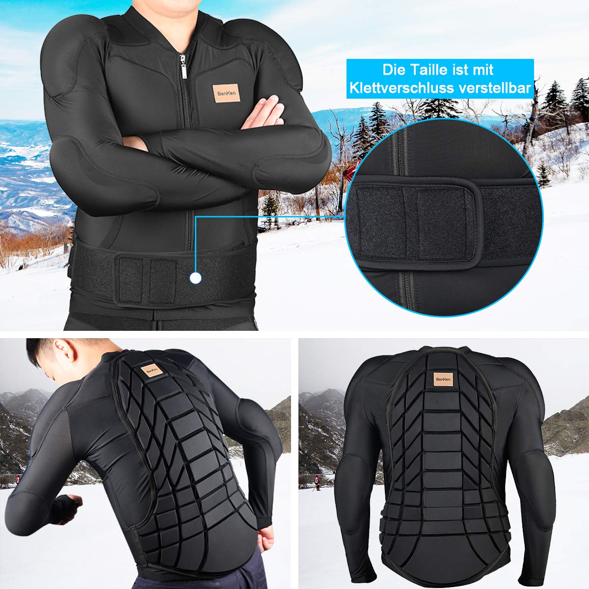 BenKen Chemise Protectrice Équipement Protection pour Ski Snowboard Moto Enduro, Veste de protection réglable (homme femme)