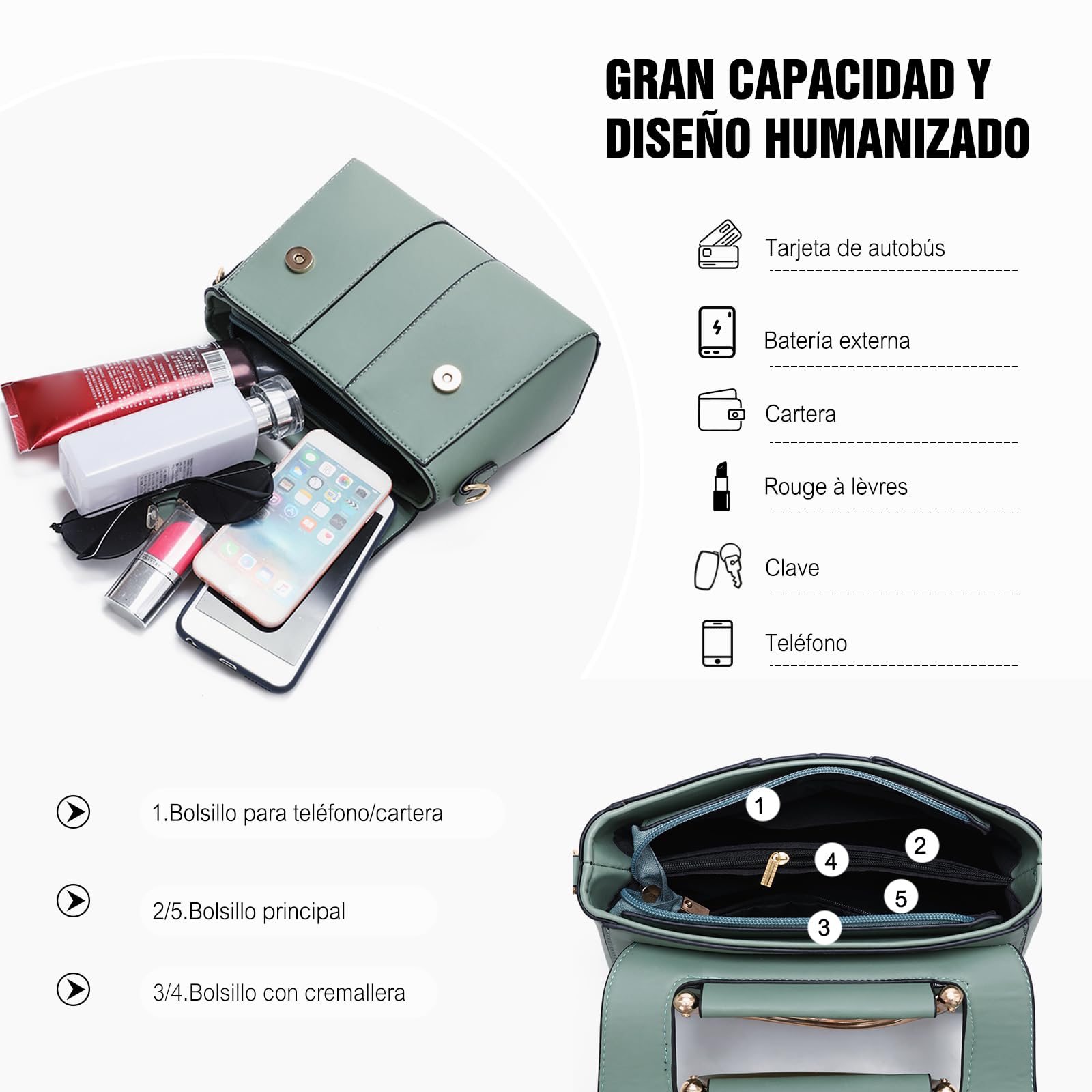 FANDARE Mujer Bolso Bandolera Elegante Para Teléfono Móvil de PU Cuero - Monederos Carteras de Hombro Cruzado Crossbody Bag Bolsa de Honda Negro