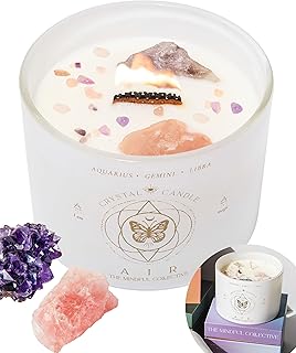 Aquarius, Gemini, Libra Gifts for Women - 12oz Wood Wick Candles That Crackle with Crystals and Healing Stones. Healing Crystal Candles for Women Home Scented. Soy Wax, for Zodiac Birthdate
