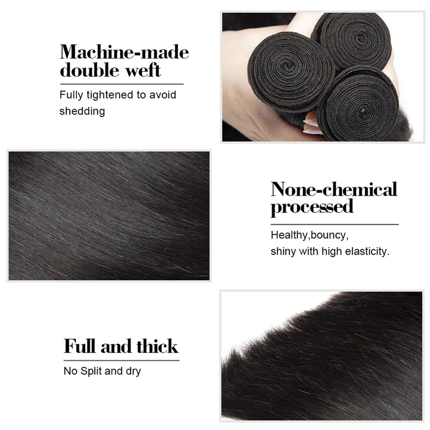 Tissage Naturel Cheveux Humain Straight Human Hair Bundles Double Weft 3 Extensions 50g/Per Nature Black #1B Couleur Tissage en lot Cheveux Naturel 30 32 34 Pouce
