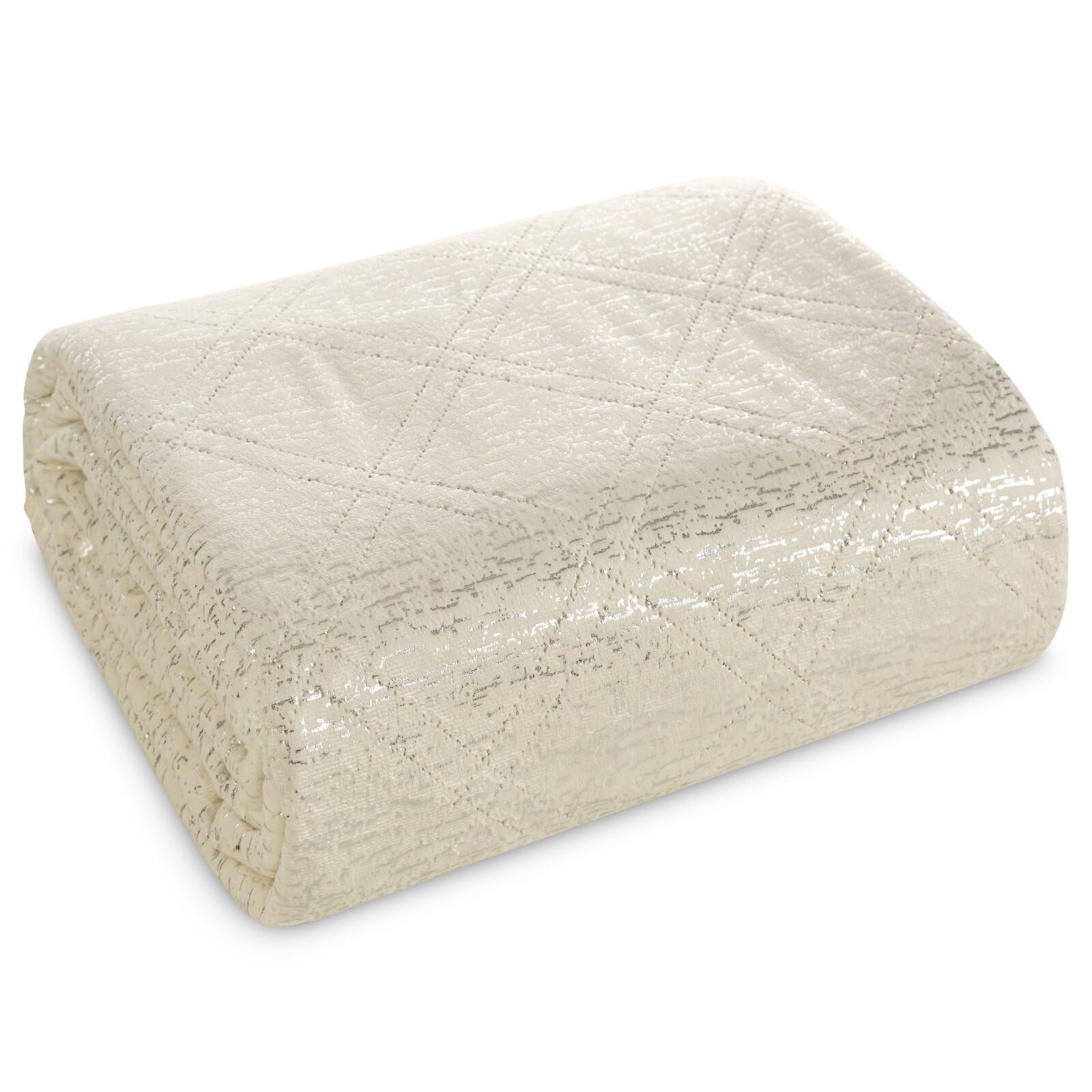 Eurofirany Weicher Bettüberwurf Velours LUIZ Blink – Creme – 220x240 cm – Steppdecke mit Glanz & Silberdetails