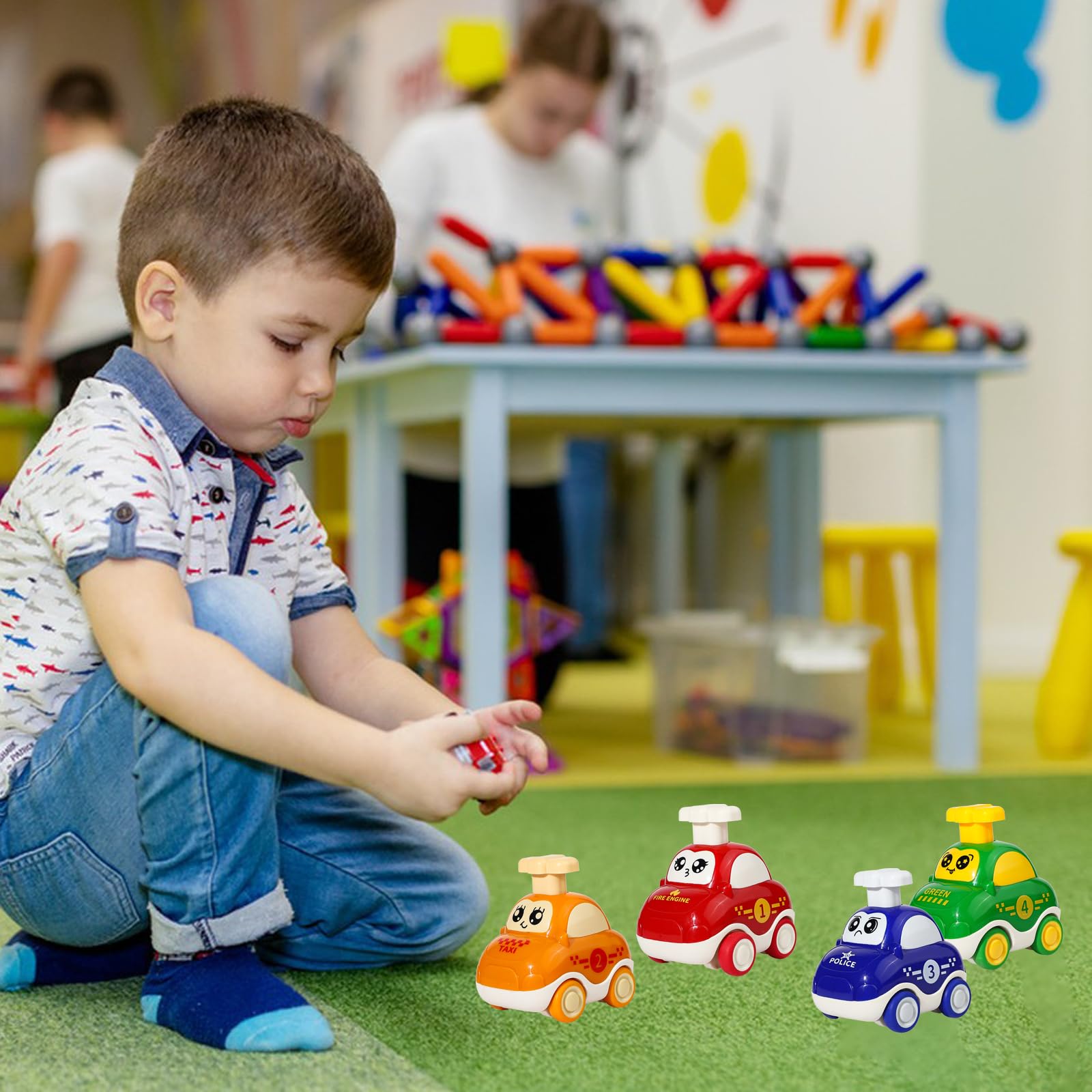 CHUNLINLAODA 4 Pieces Baby Wind-Up Car Baby Car Toy Press and Go Toy Cars AUT-o Toy BAB-y Car Racing Car Children's Toy Gift for Children Boys Girls Learning Toy - Image 4