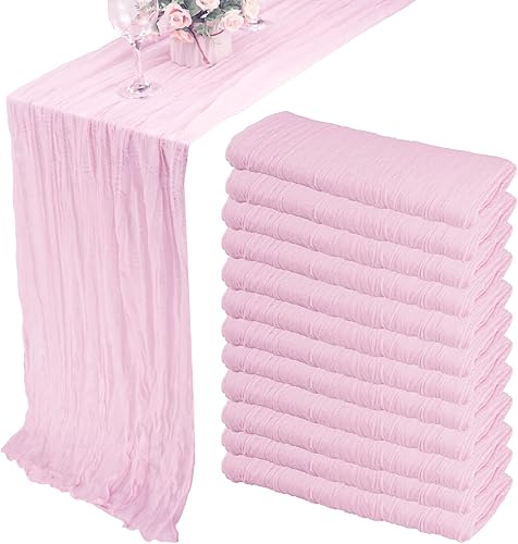 Miniatura 19 de Paquete de 12 Caminos de Mesa de Estopilla de 10 Pies 35x120 Pulgadas Camino de Mesa de Gasa Boho Estopilla Rústica Caminos de Mesa Largos Azul