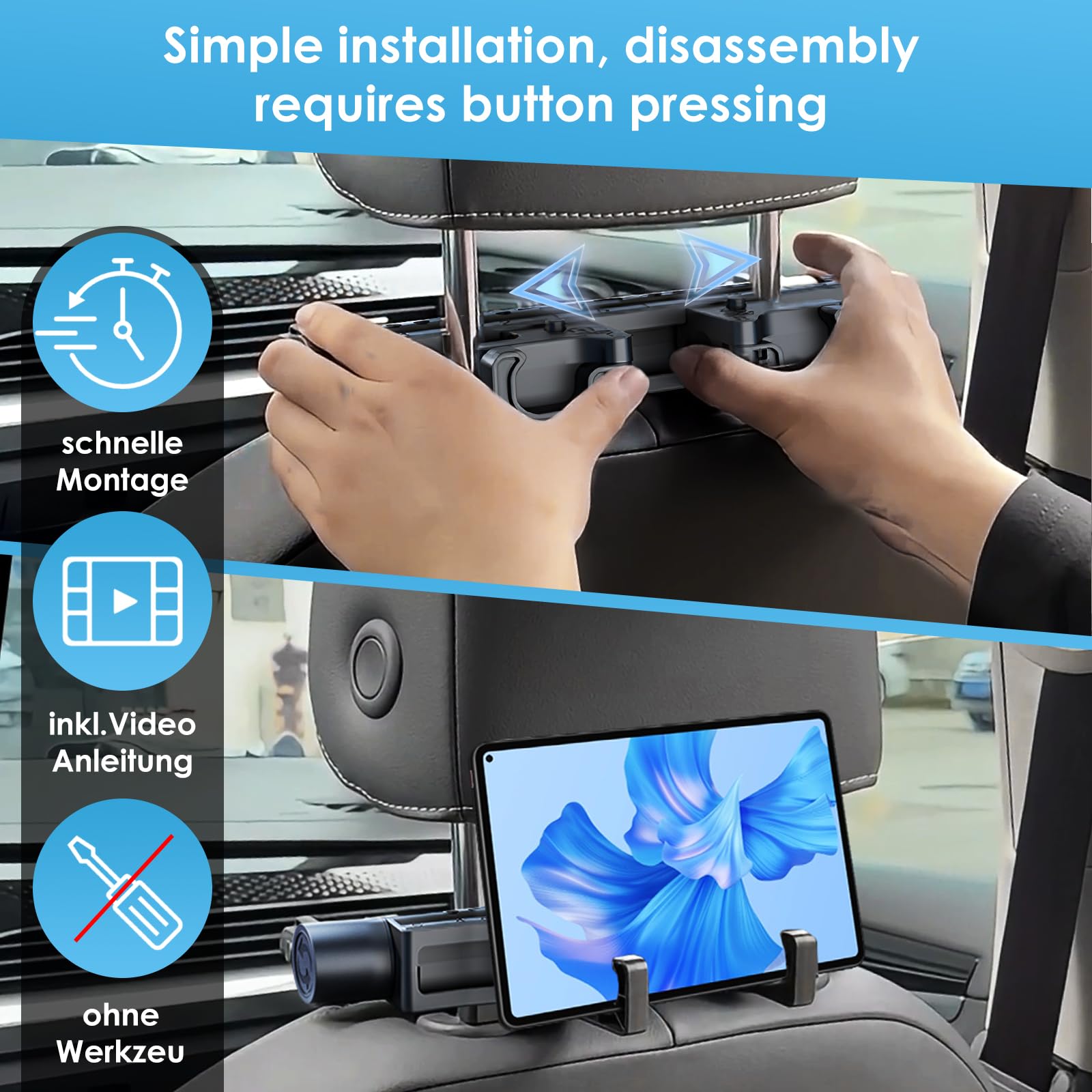 Poggiatesta Auto Bambini & Adulti | Cuscino da Viaggio Bambini per Dormire | Supporto Cervicale Auto in Memory Foam | Regolabile per Sedile Posteriore (Nuovo 2025) (Nero X 2)
