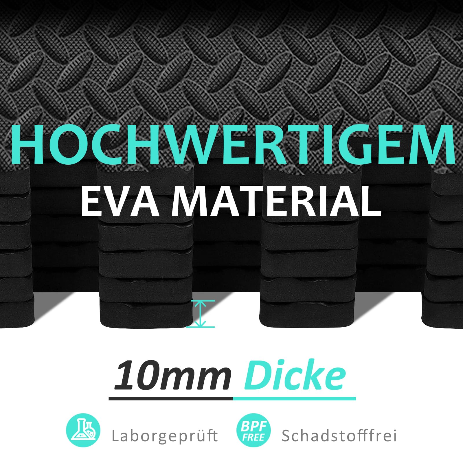 Bodenschutzmatte Fitness Set [61 x 61cm], 12/24/48 Puzzlematte, Eva Sportmatte Fitnessmatte rutschfest, Gymnastikmatte Dicke 10mm, Bodenmatte für Fitnessgerät&Fitnessraum