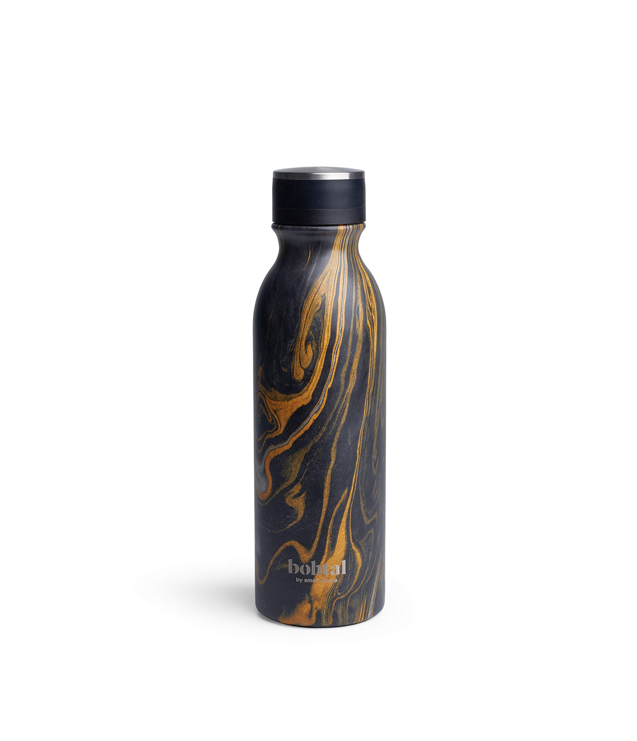Smartshake Bohtal Double Insulated Marble Water Bottle – 600ml Stainless Steel Black Metal Water Bottle for Hot and Cold Drinks BPA-Free Black Drinks Bottle Thermal Vacuum Metal Drinking Flask