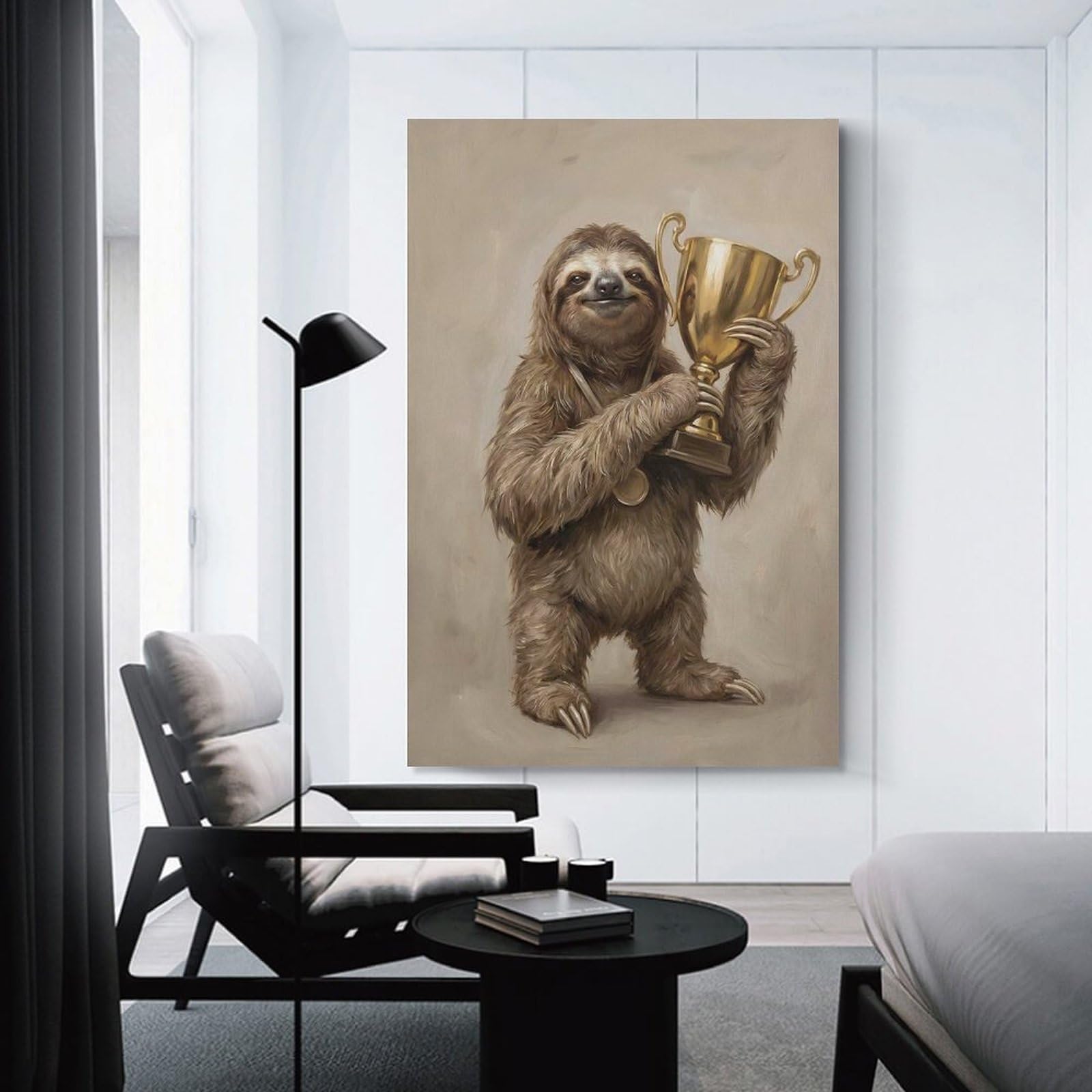 Junmoney Unframe-Style-23-1 Wall Art Print Victorious Sloth With Golden Trophy, 12X18inch(30X45cm), For Contemporary Homes, Apartments Or Offices, An Easy Choice For New Home Styling