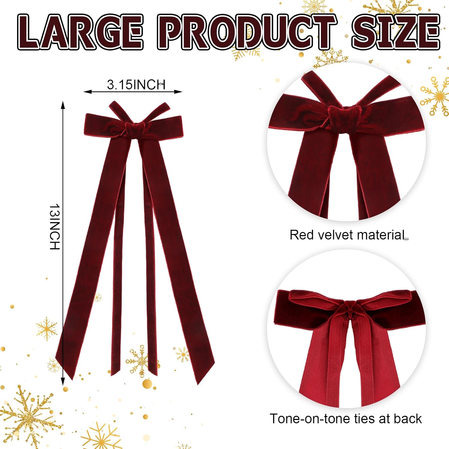 Hoteam 12 Pcs Burgundy Velvet Bows Christmas Tree Decor 13 Inch Large Vintage Rustic Ribbon Bow for Christmas Xmas Tree Home Party Door Wreath Garland Gift Wrapping