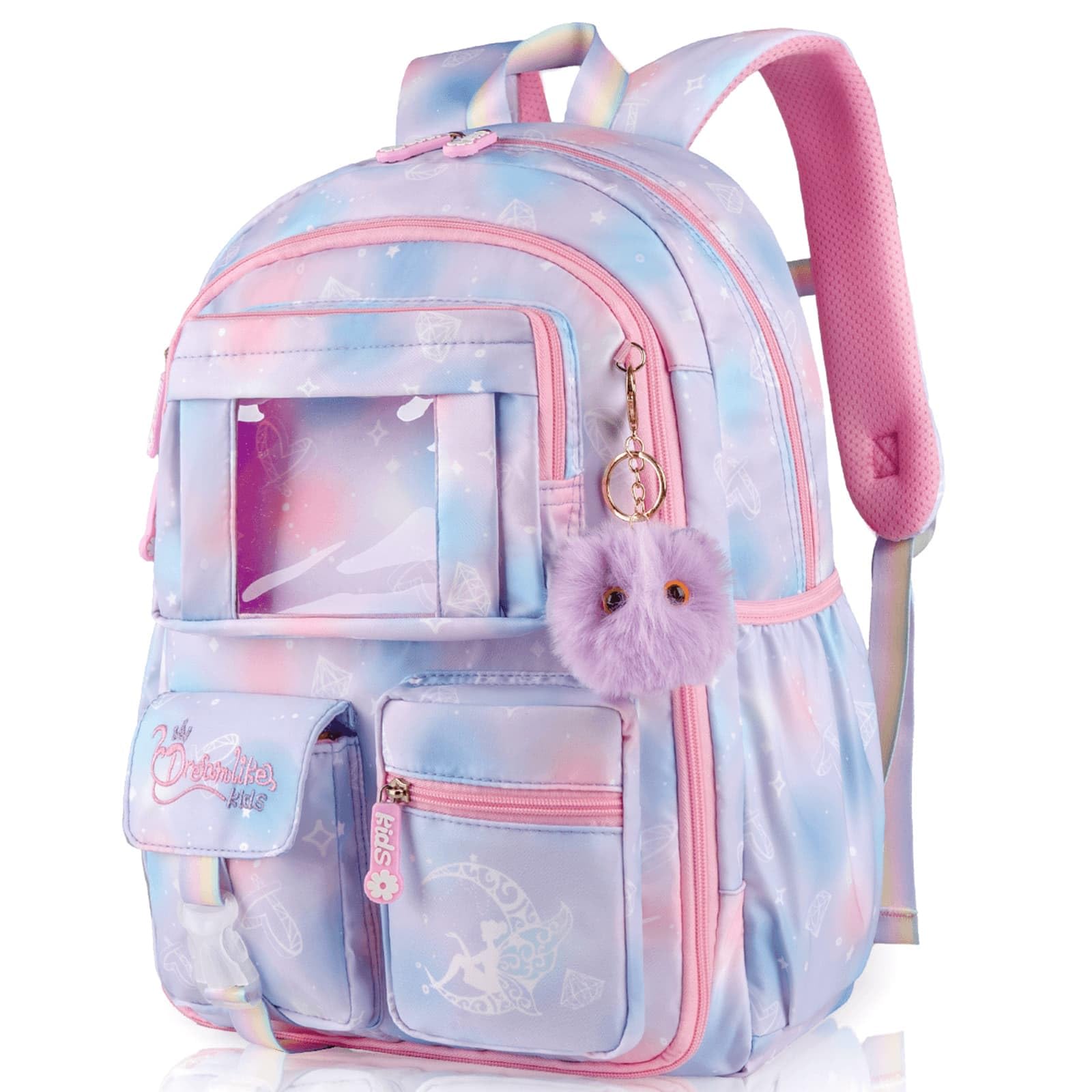 CNRYRIO Kids Backpacks For Girls - Multiple Pockets Backpack - Kawaii Bookbag For Primary Elementary High School