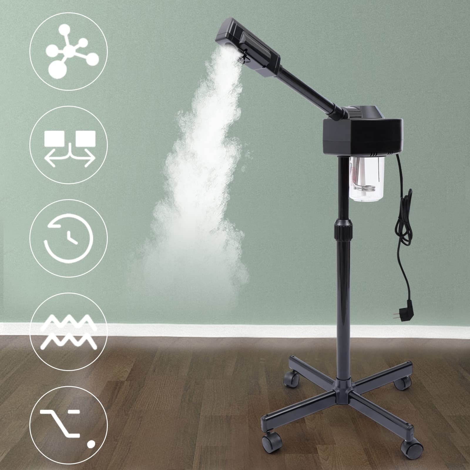 Evaporatore viso con o, vaporizzatore viso per sauna facciale, timer per studio cosmetico, con schermo LCD, ugello girevole a 360°, 600 ml, 750 W, nero