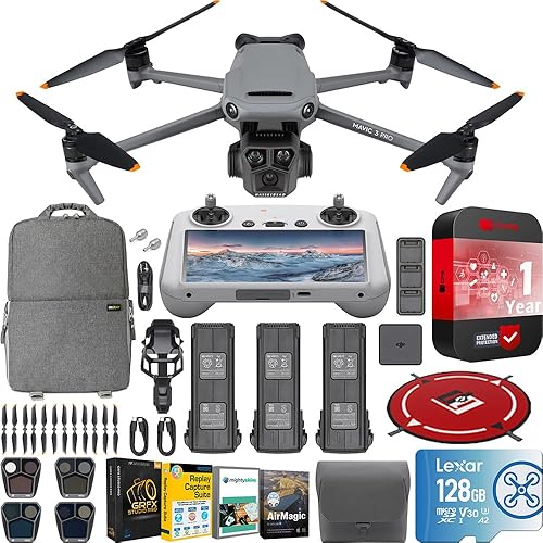 DJI Mavic 3 Pro Drone Quadcopter with RC Remote (with Screen) Fly More Combo, 4/3 CMOS Hasselblad Camera, 43Min Flight Time, 3 Batteries, ND Filters Bundle with Deco Gear Backpack and Accessories