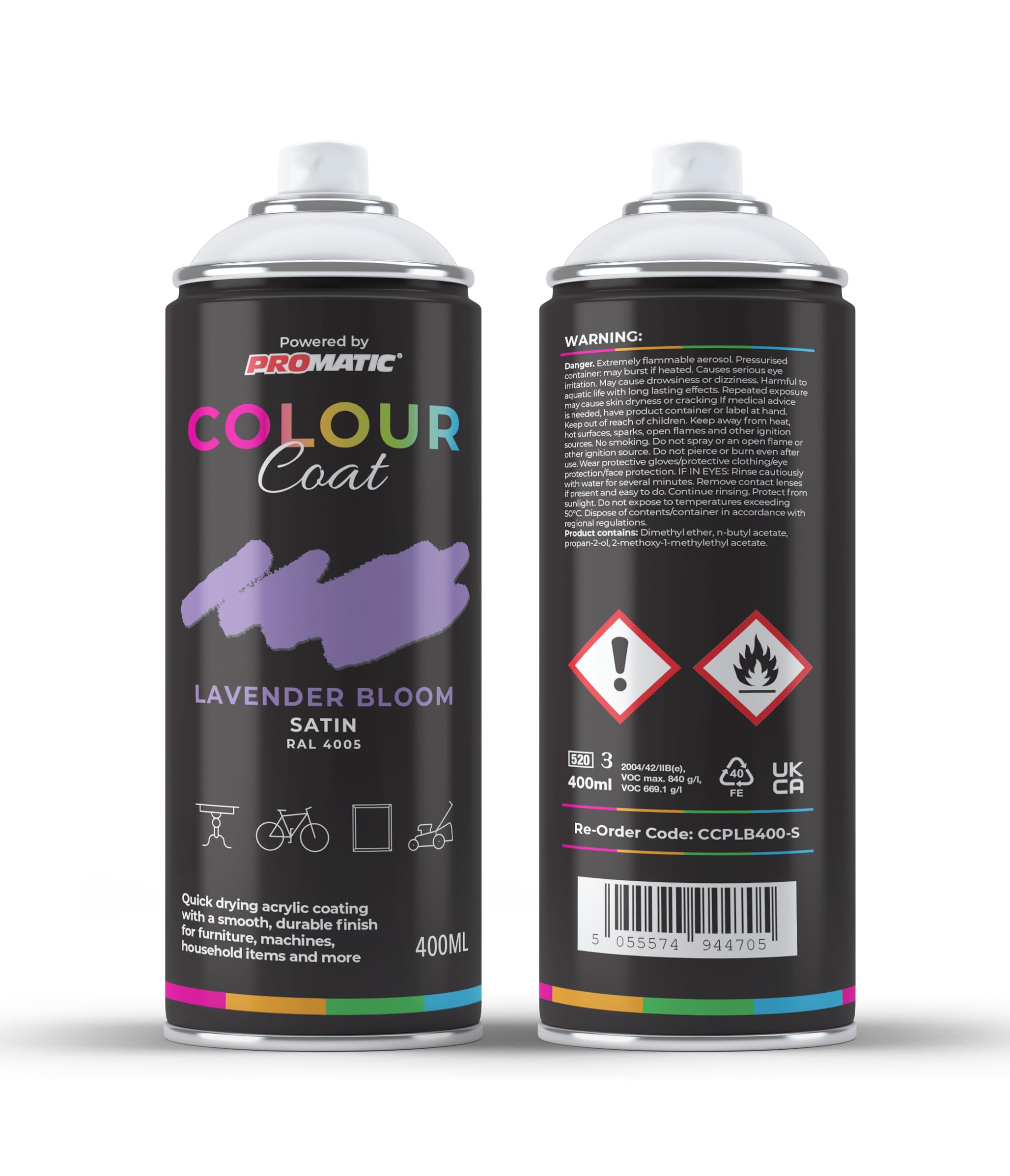 Colour Coat Pro-Matic Lavender Bloom Blue Lilac Satin RAL 4005 Aerosol Spray Paint 400ml (1)