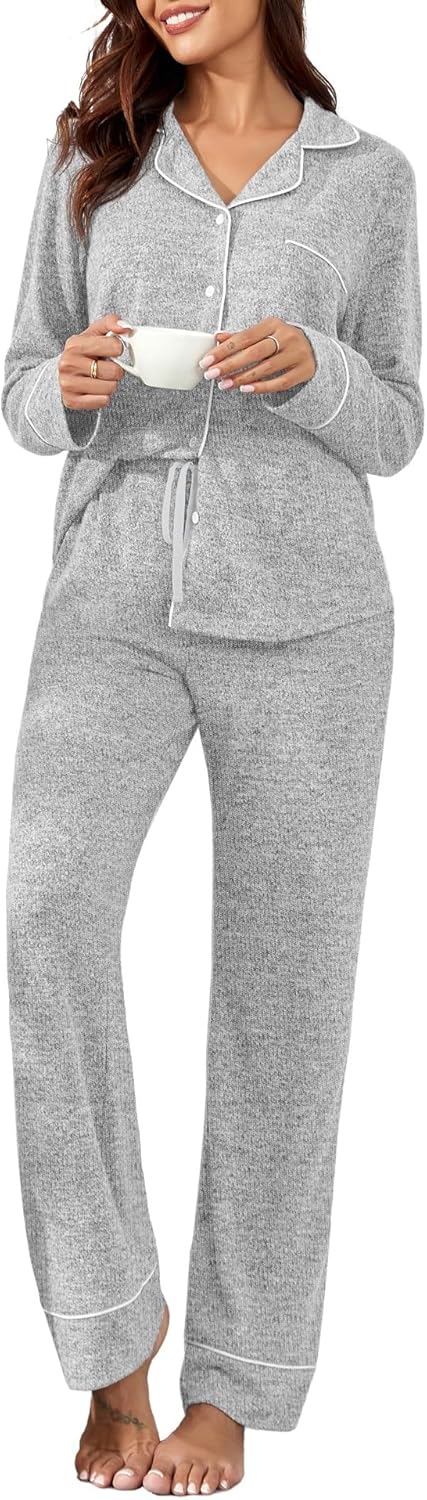 PrinStory Womens Pajama Sets Long Sleeve Pajamas Set Button Down Pjs Sets for Women 2 Piece Lounge Set - Image 2