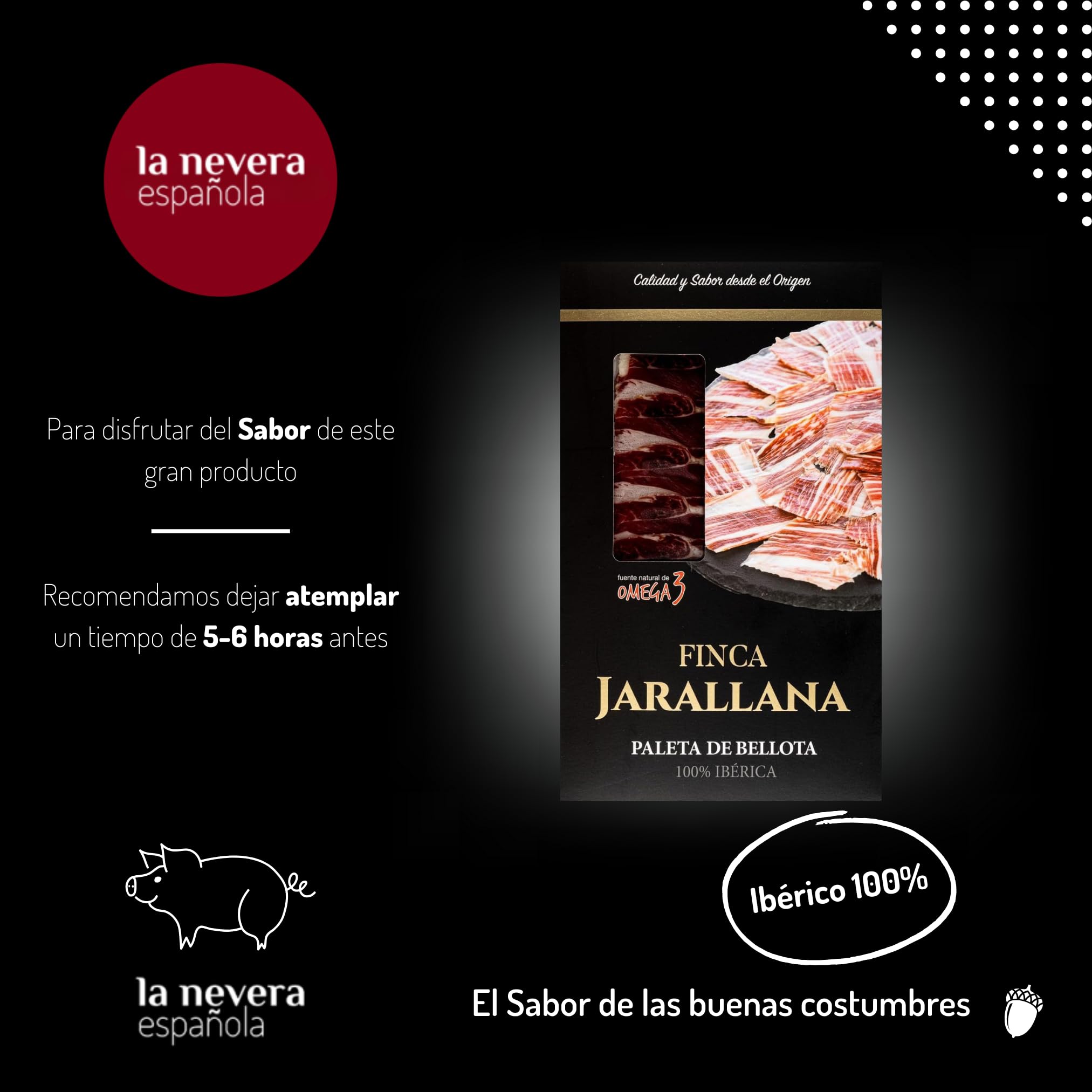 Jamón Ibérico Affettato La Nevera Española - Buste sottovuoto. (Spalla di Bellota Ibérica 100%)
